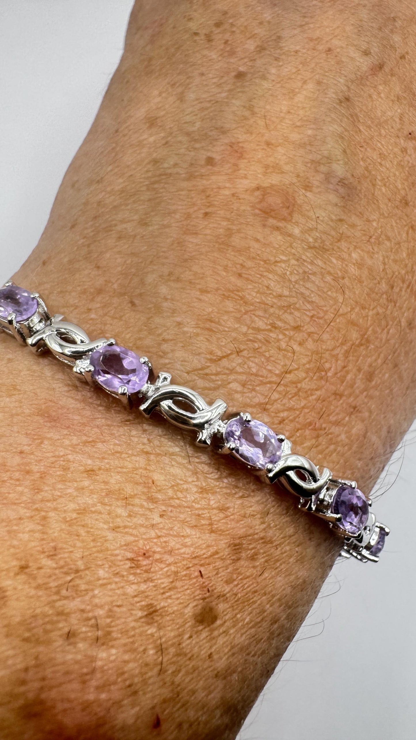 Vintage Purple Amethyst Tennis Bracelet in 925 Sterling Silver