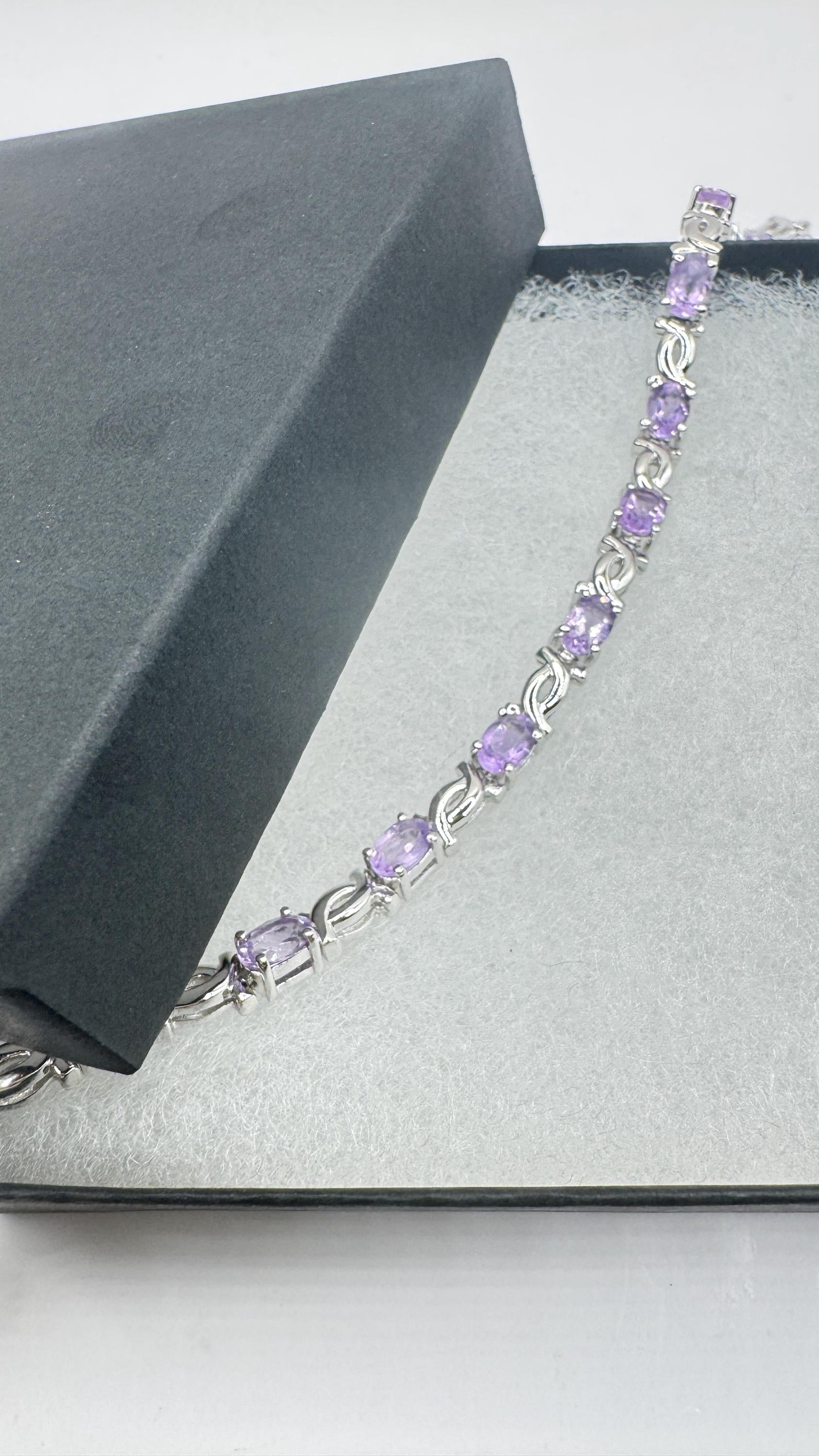 Vintage Purple Amethyst Tennis Bracelet in 925 Sterling Silver
