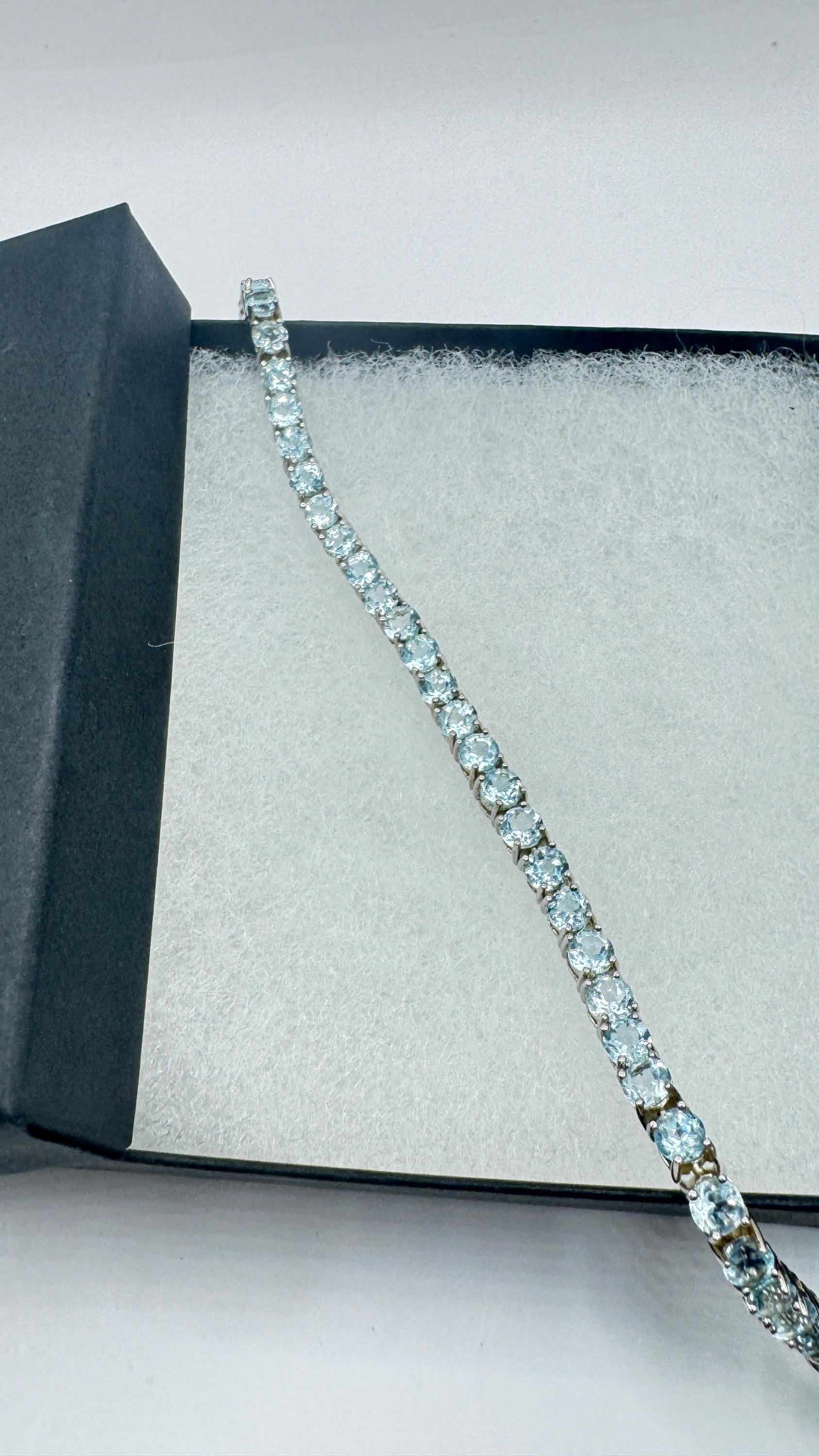 Vintage Blue Topaz Tennis Bracelet | 925 Sterling Silver, 7 inch
