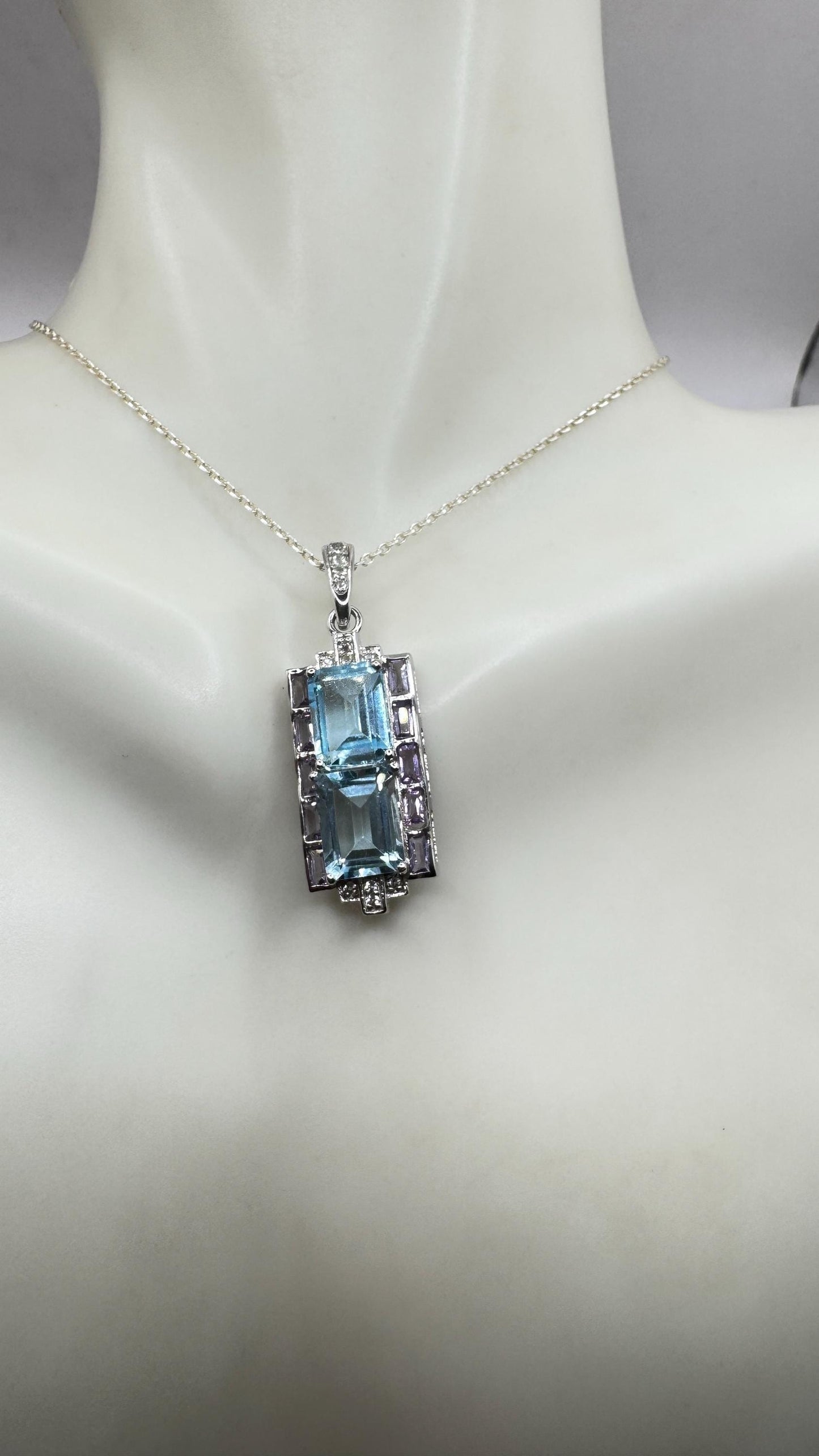 Vintage Blue Topaz 925 Sterling Silver Necklace