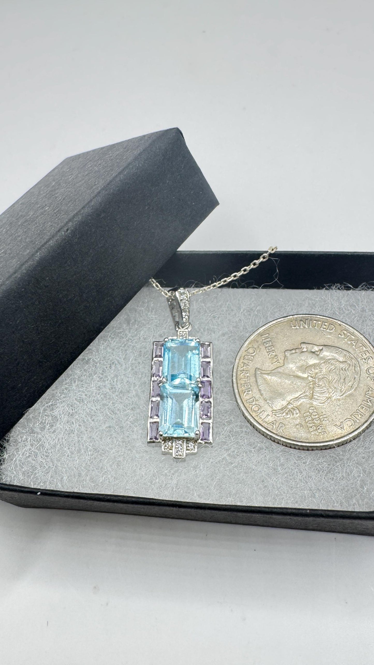 Vintage Blue Topaz 925 Sterling Silver Necklace