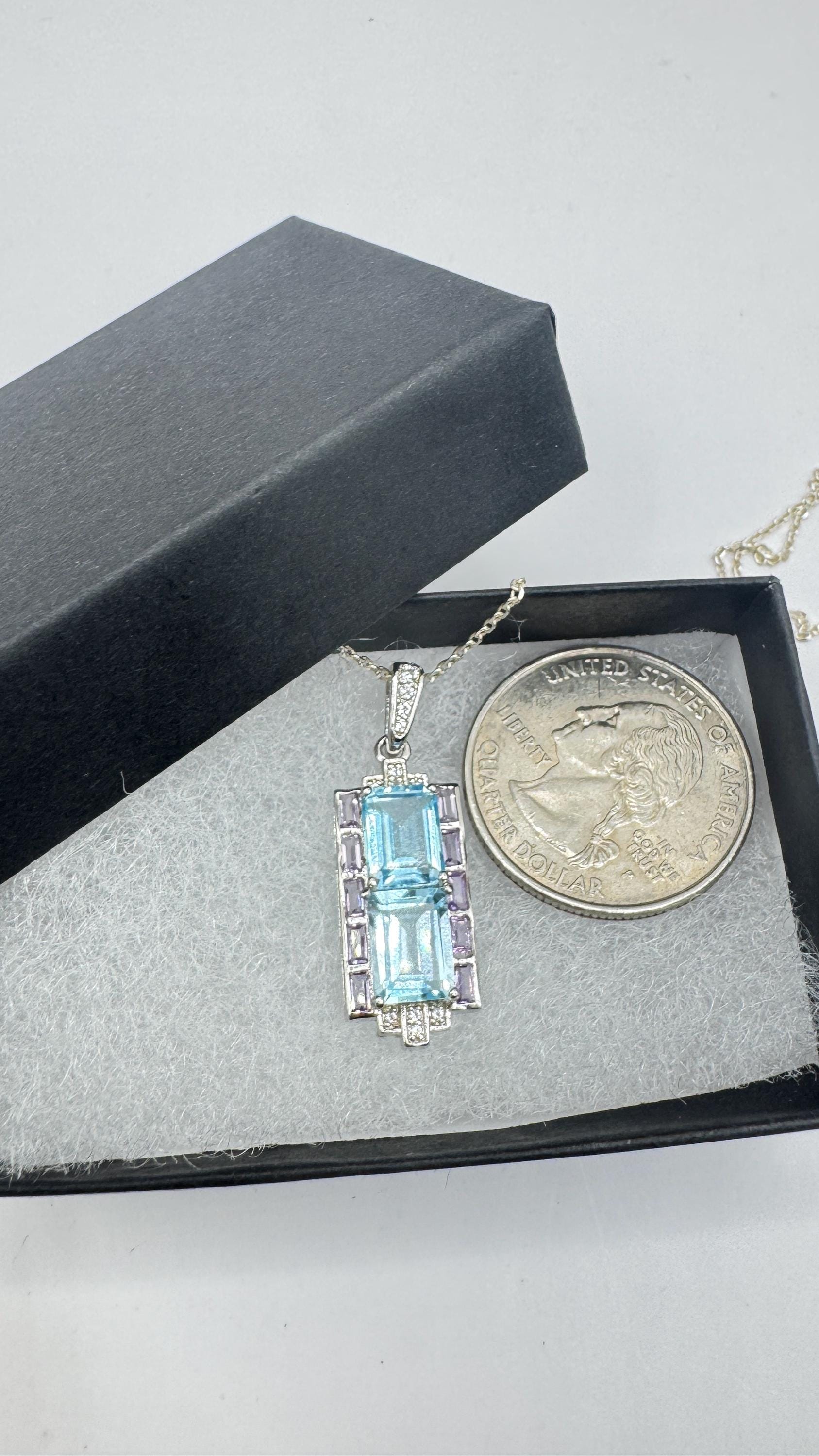Vintage Blue Topaz 925 Sterling Silver Necklace