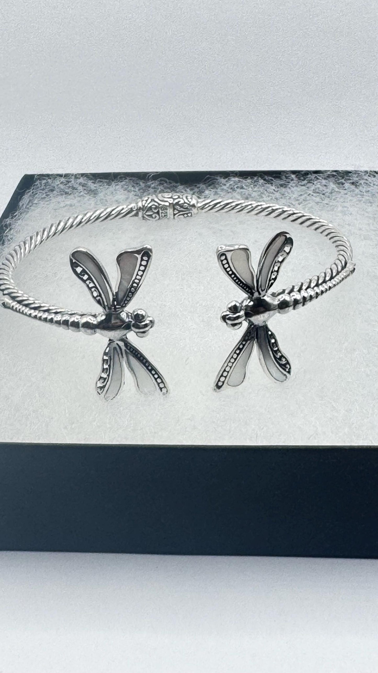 Vintage Dragonfly 925 Sterling Silver Cuff Bangle Bracelet