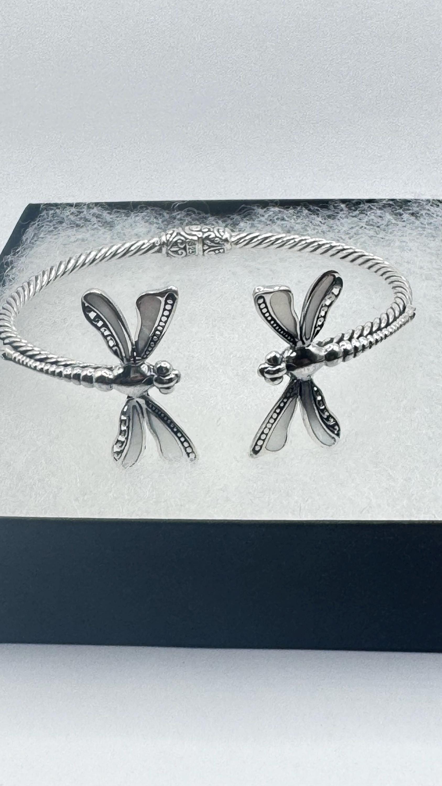 Vintage Dragonfly 925 Sterling Silver Cuff Bangle Bracelet