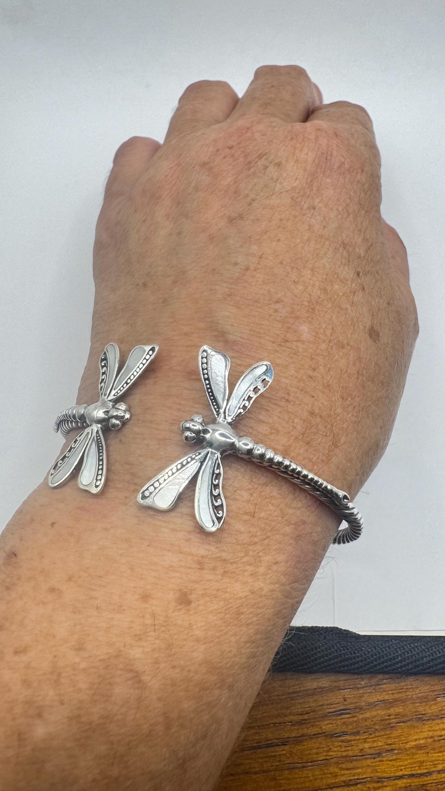Vintage Dragonfly 925 Sterling Silver Cuff Bangle Bracelet