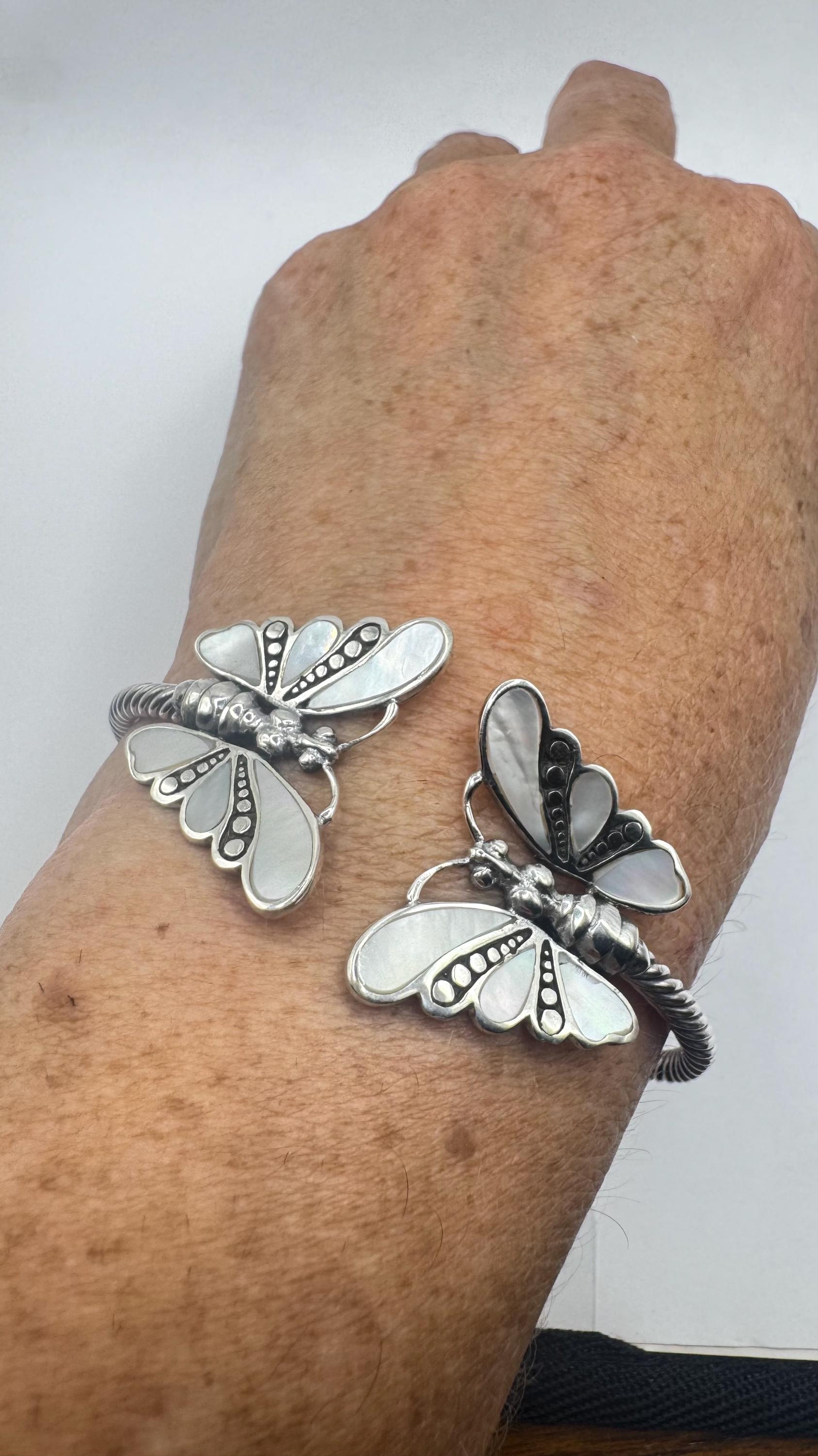 Vintage Butterfly 925 Sterling Silver Cuff Bangle Bracelet