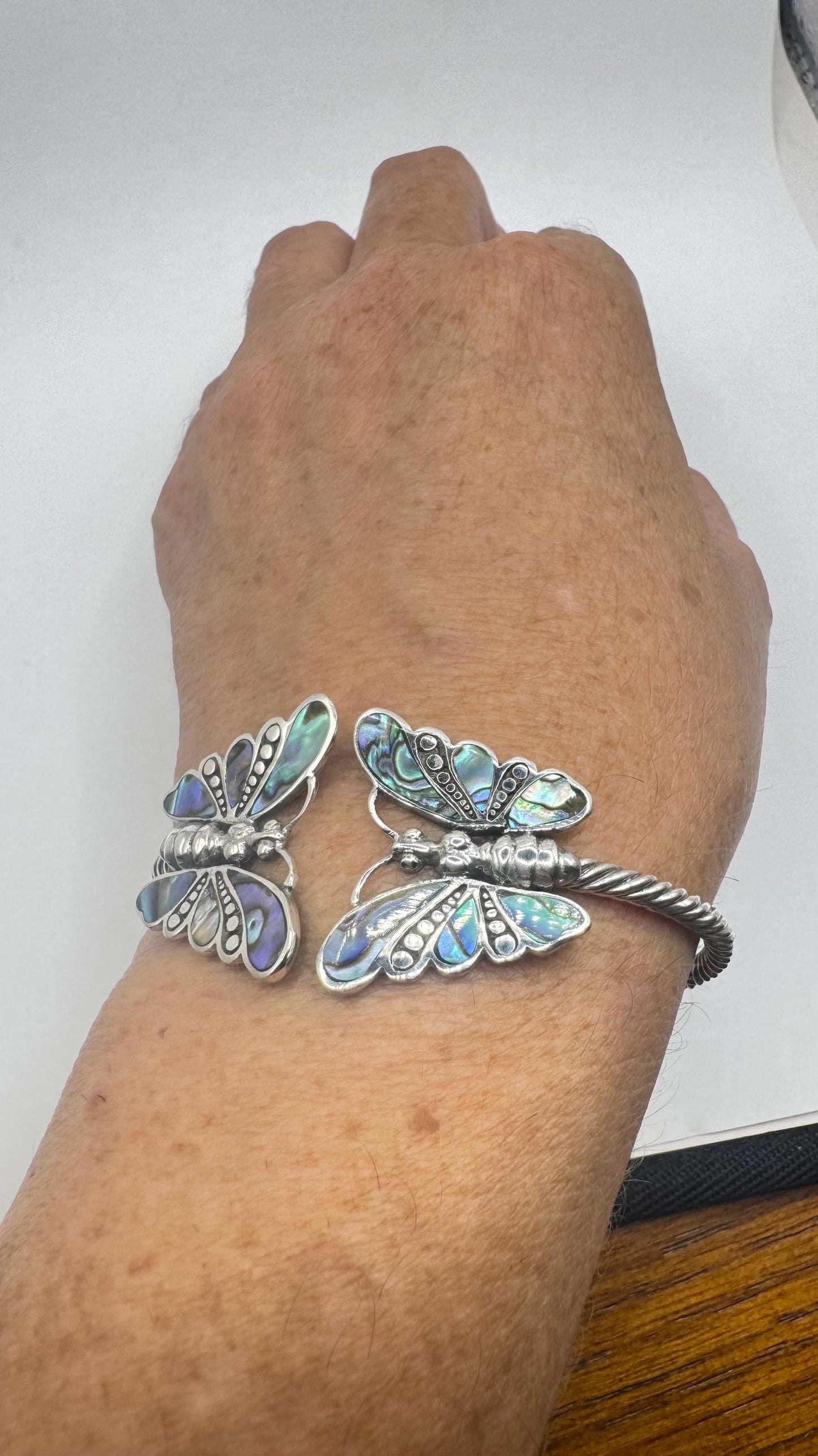 Vintage Butterfly 925 Sterling Silver Cuff Bangle Bracelet