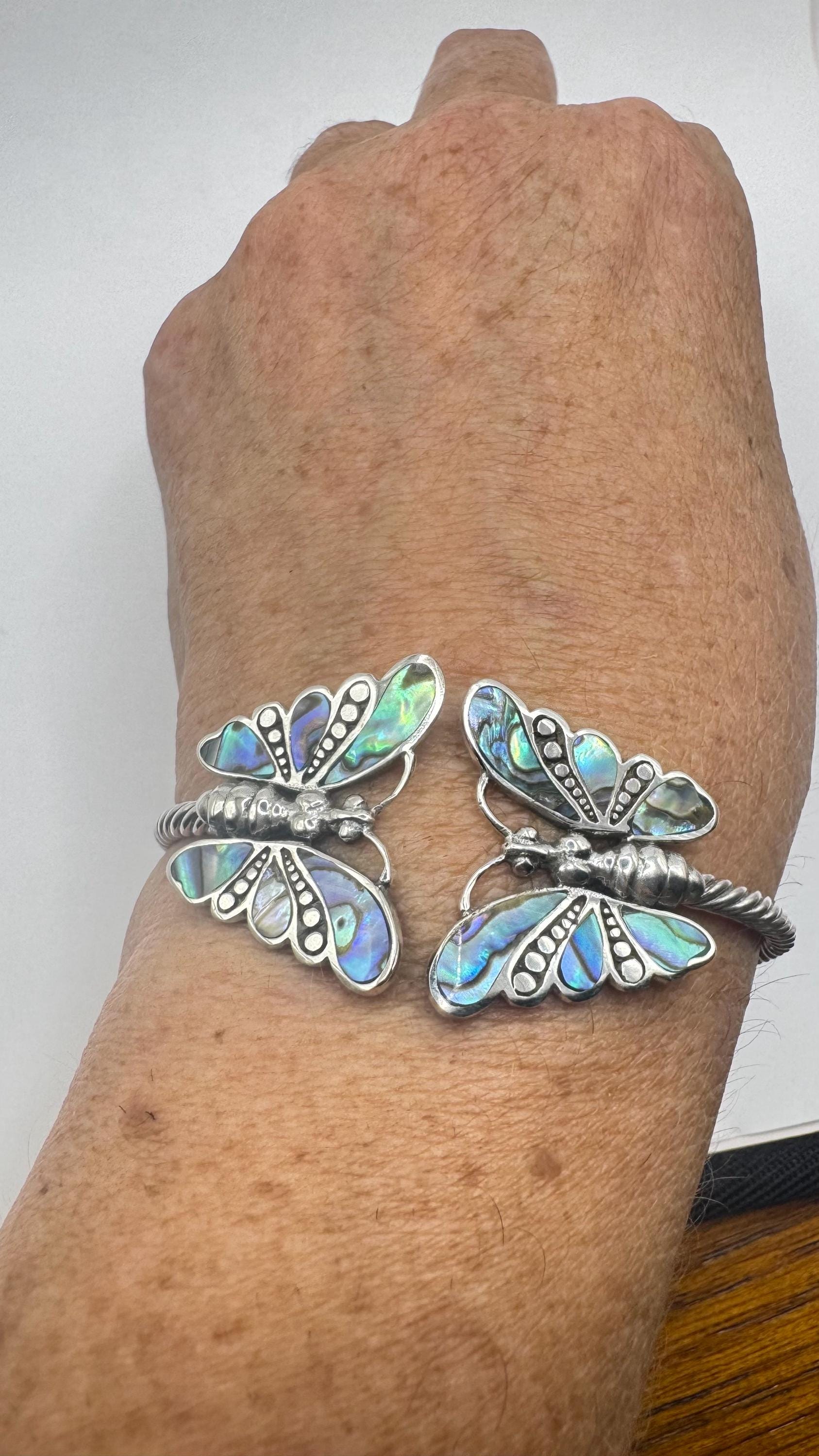 Vintage Butterfly 925 Sterling Silver Cuff Bangle Bracelet