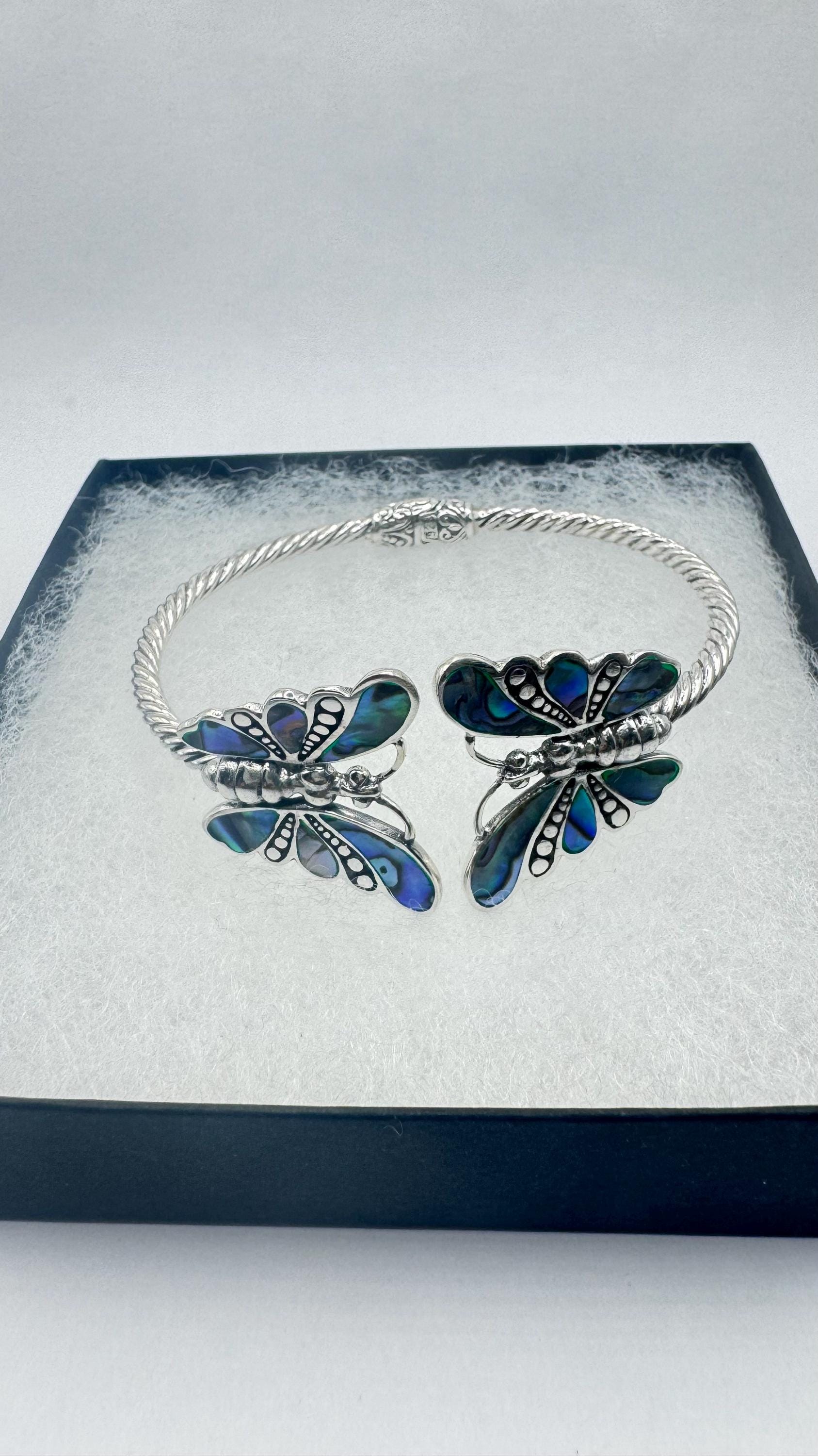 Vintage Butterfly 925 Sterling Silver Cuff Bangle Bracelet