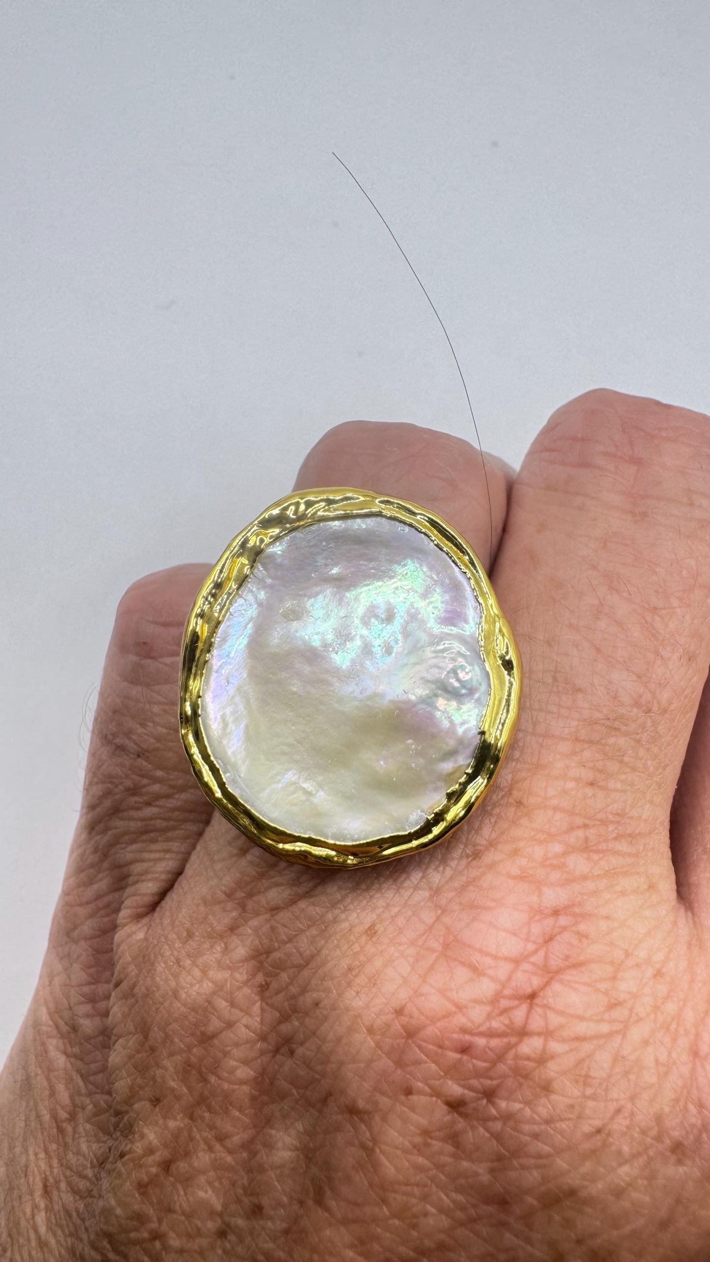 Vintage Biwa Pearl Ring Golden Adjustable