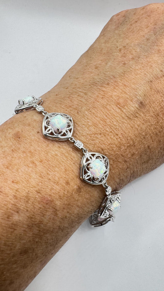 Vintage White Fire Opal Bracelet 925 Sterling Silver