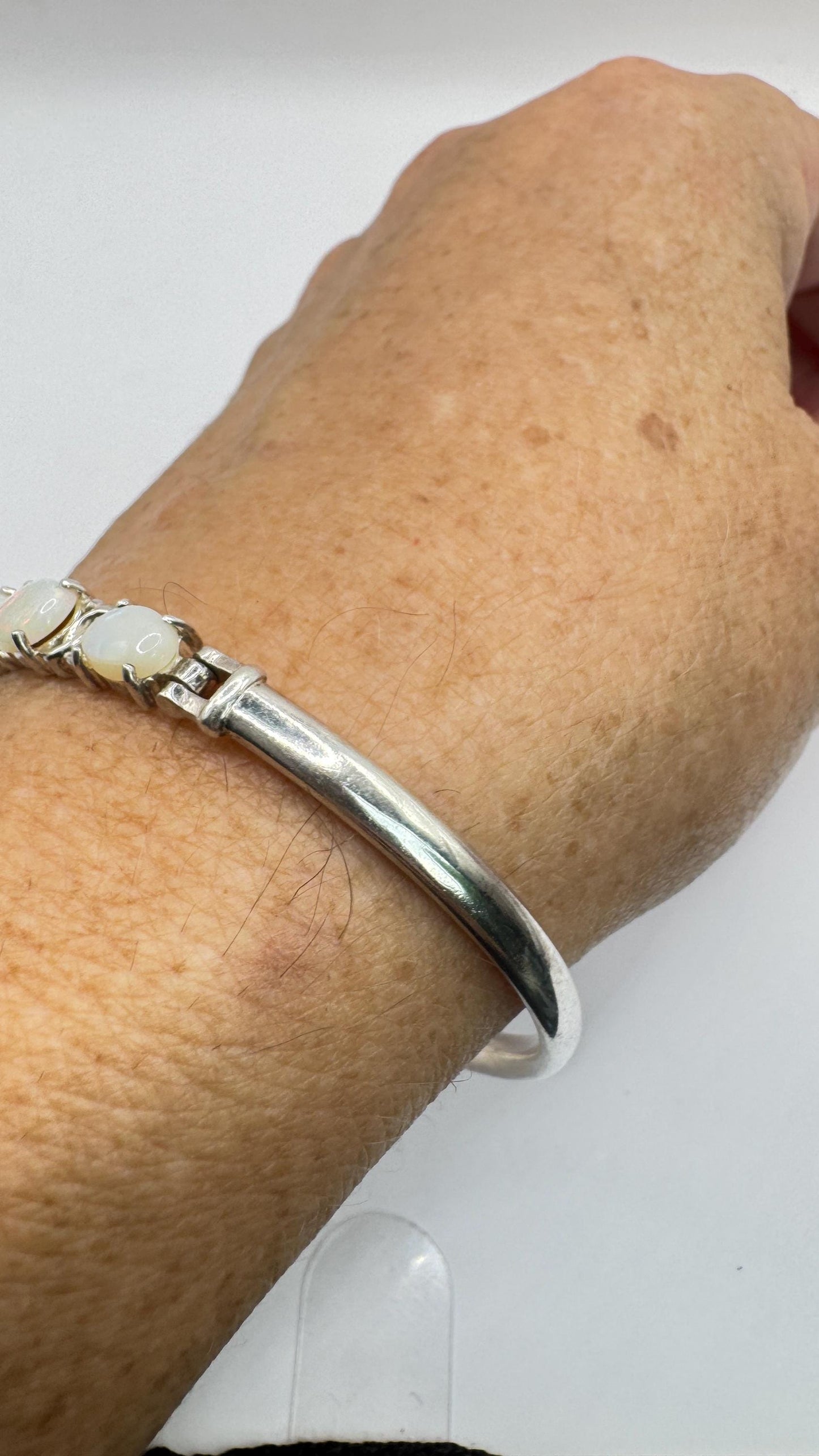 Vintage Blue Fire Opal Bangle Cuff Bracelet 925 Sterling Silver