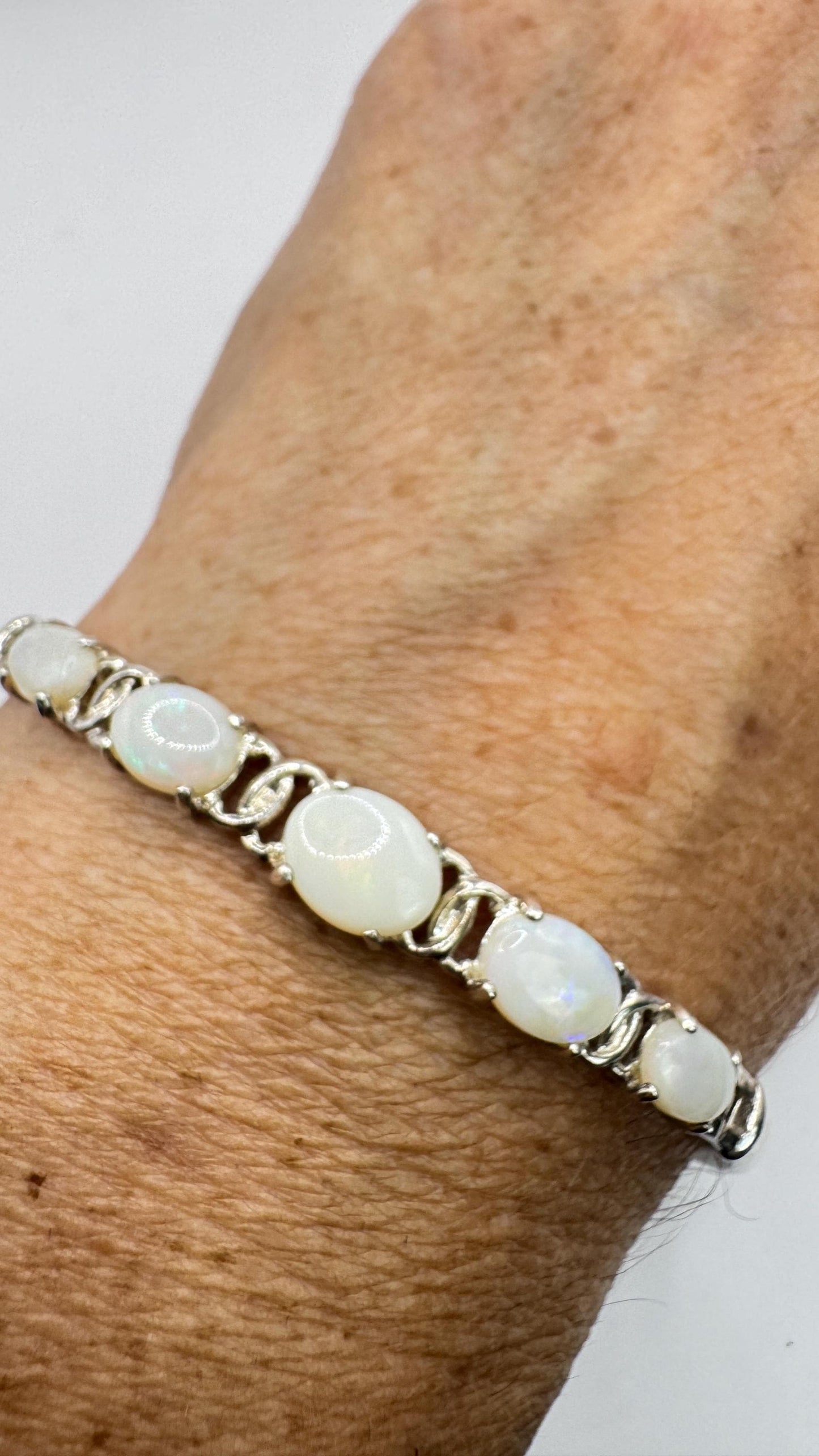 Vintage Blue Fire Opal Bangle Cuff Bracelet 925 Sterling Silver