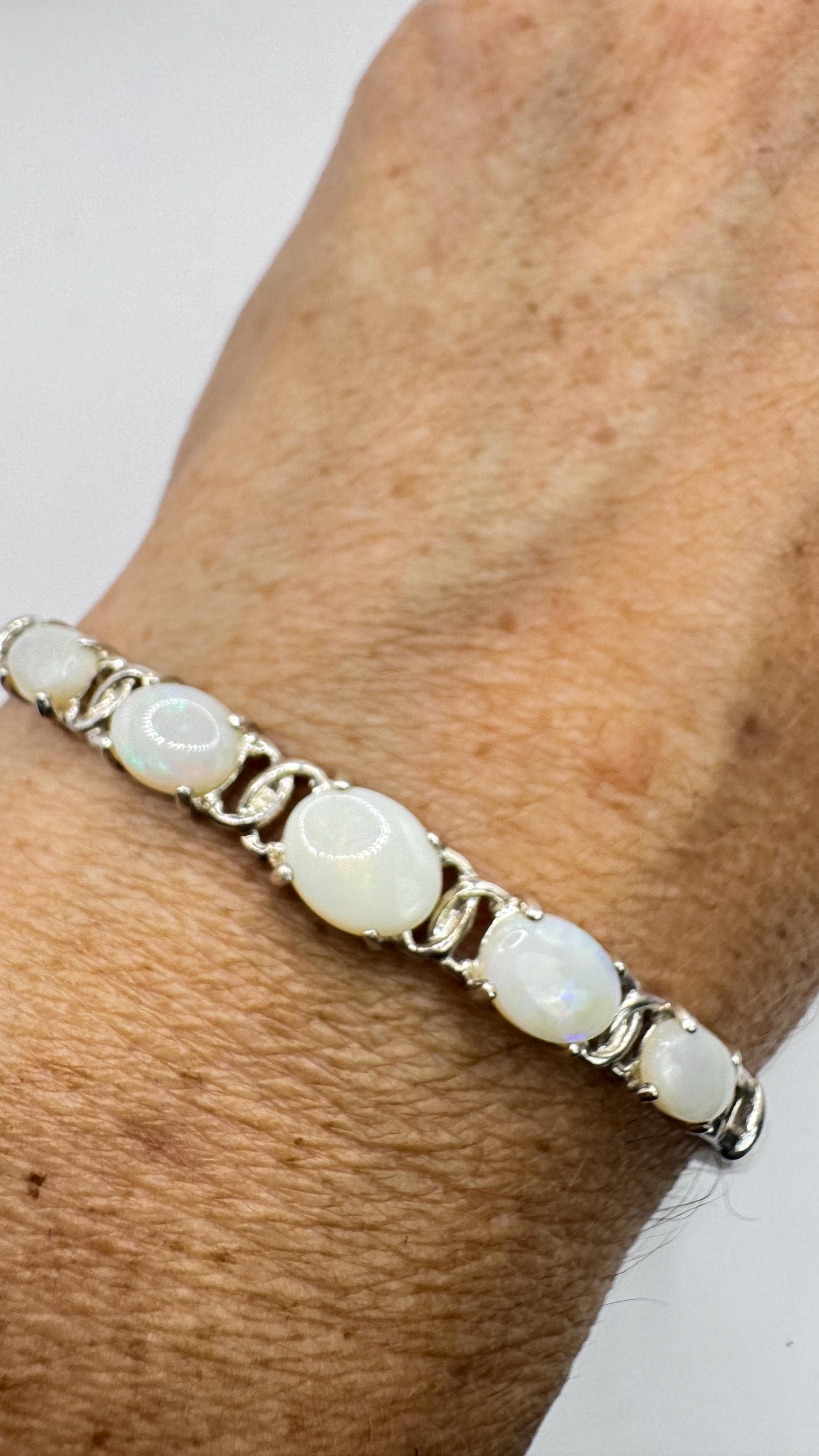 Vintage Blue Fire Opal Bangle Cuff Bracelet 925 Sterling Silver