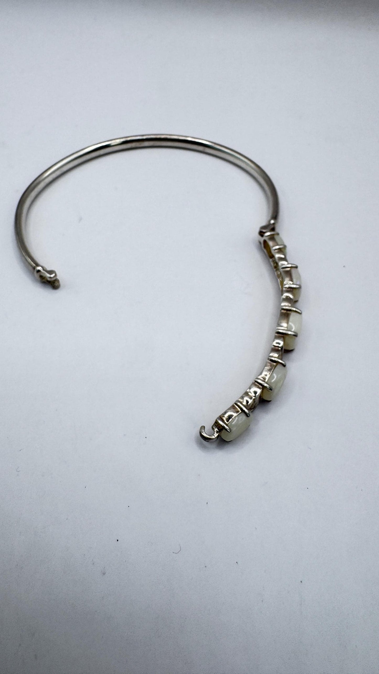 Vintage Blue Fire Opal Bangle Cuff Bracelet 925 Sterling Silver