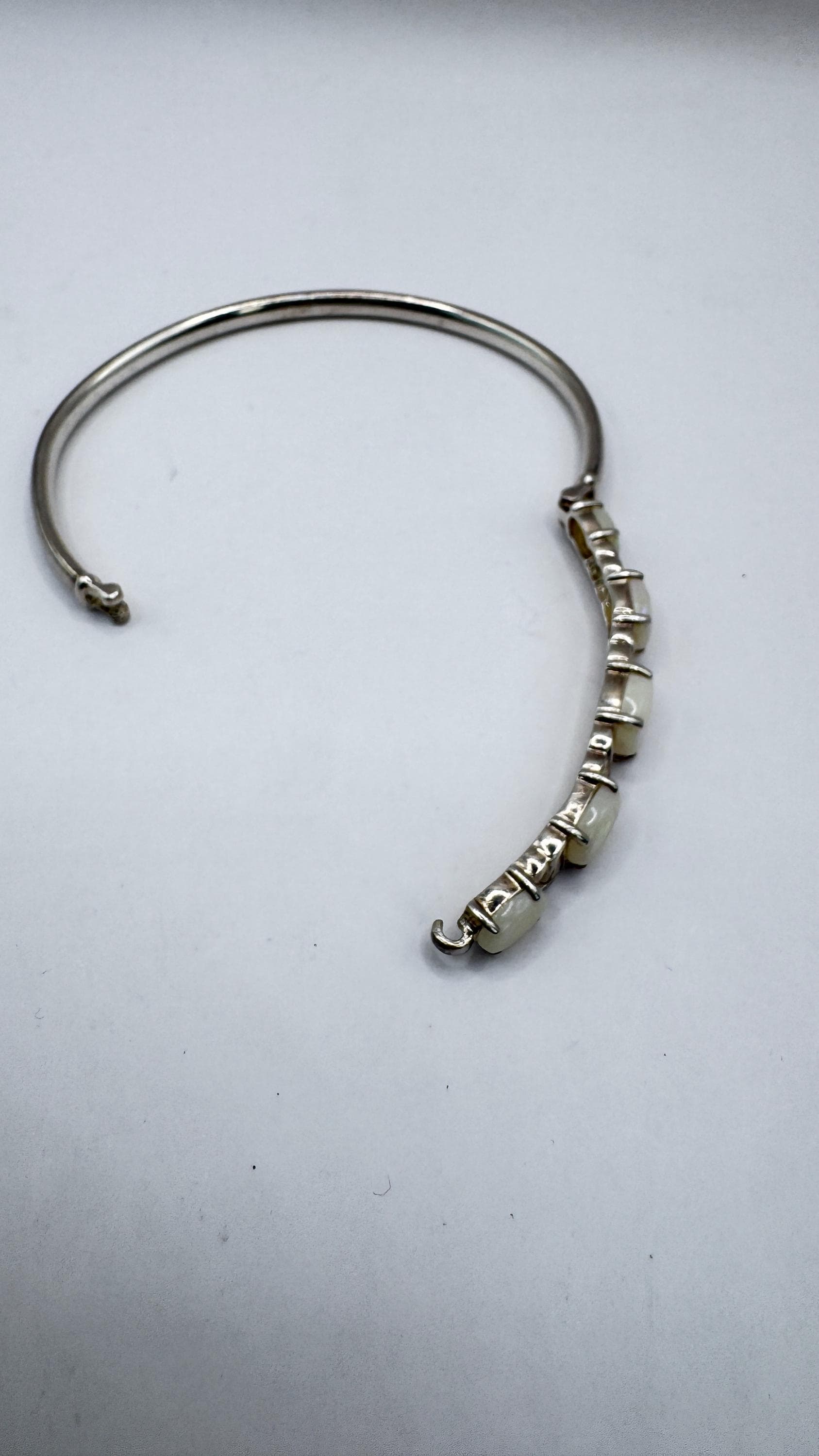 Vintage Blue Fire Opal Bangle Cuff Bracelet 925 Sterling Silver