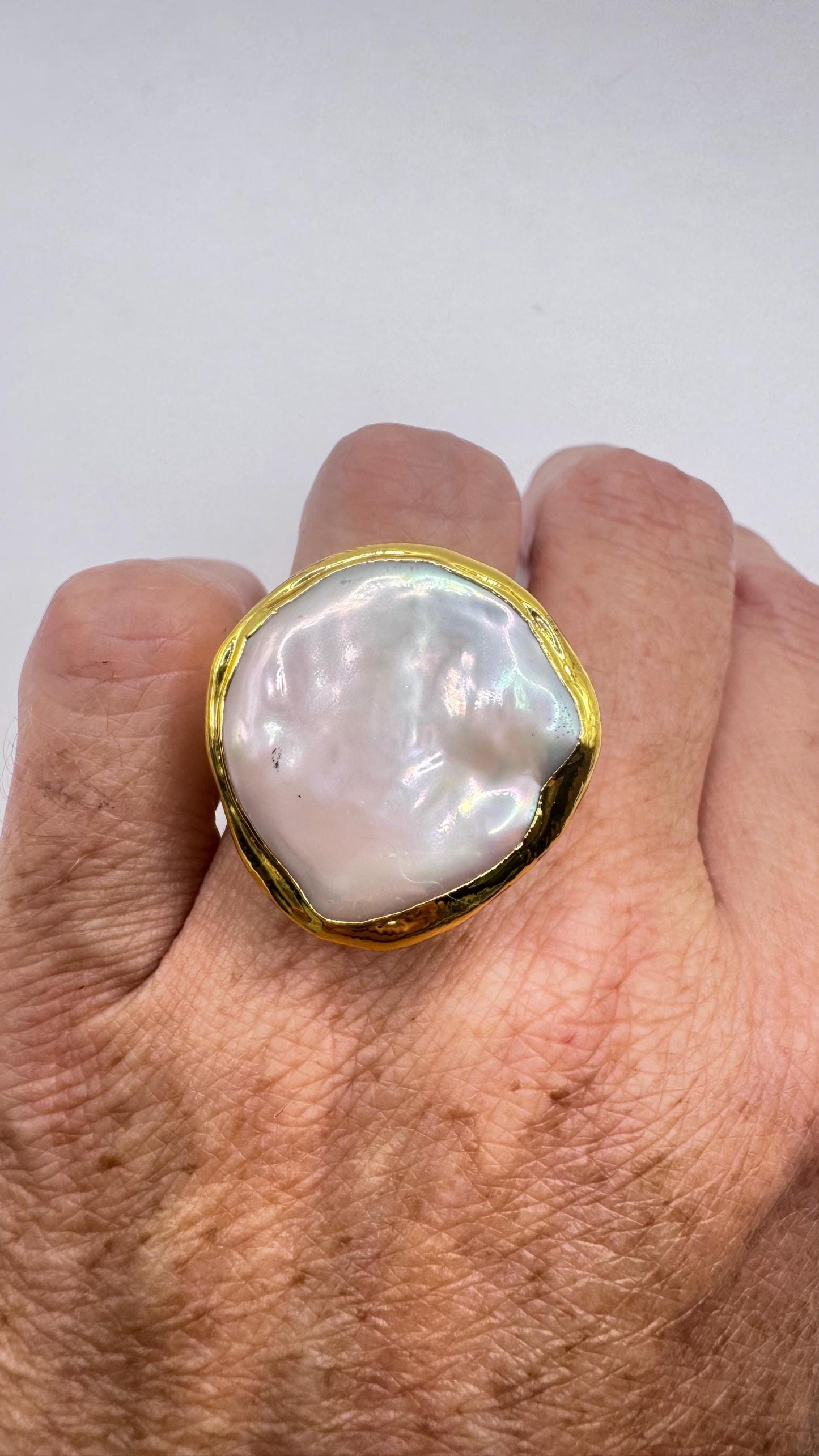 Vintage Biwa Pearl Ring Golden Adjustable