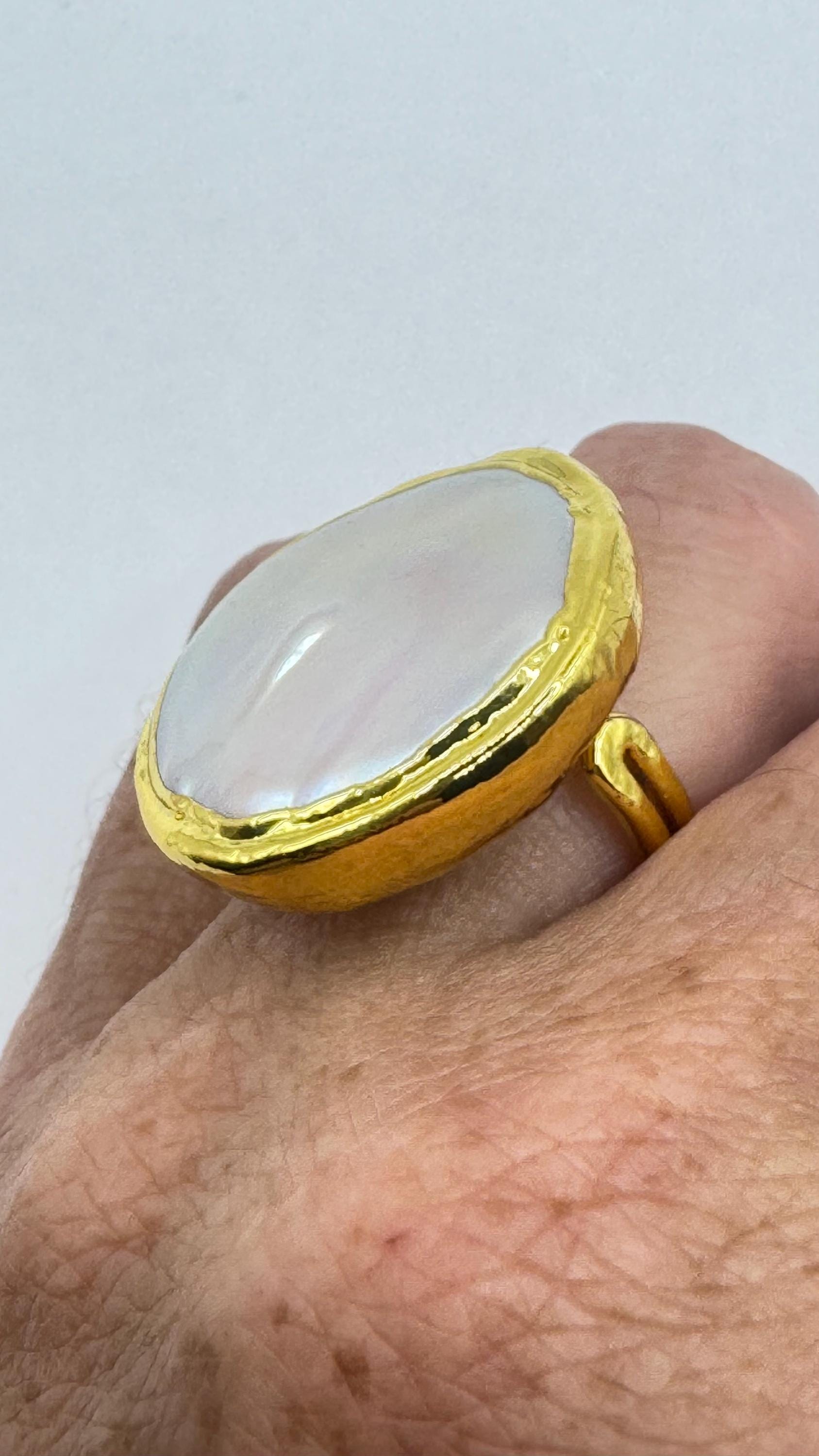 Vintage Biwa Pearl Ring Golden Adjustable