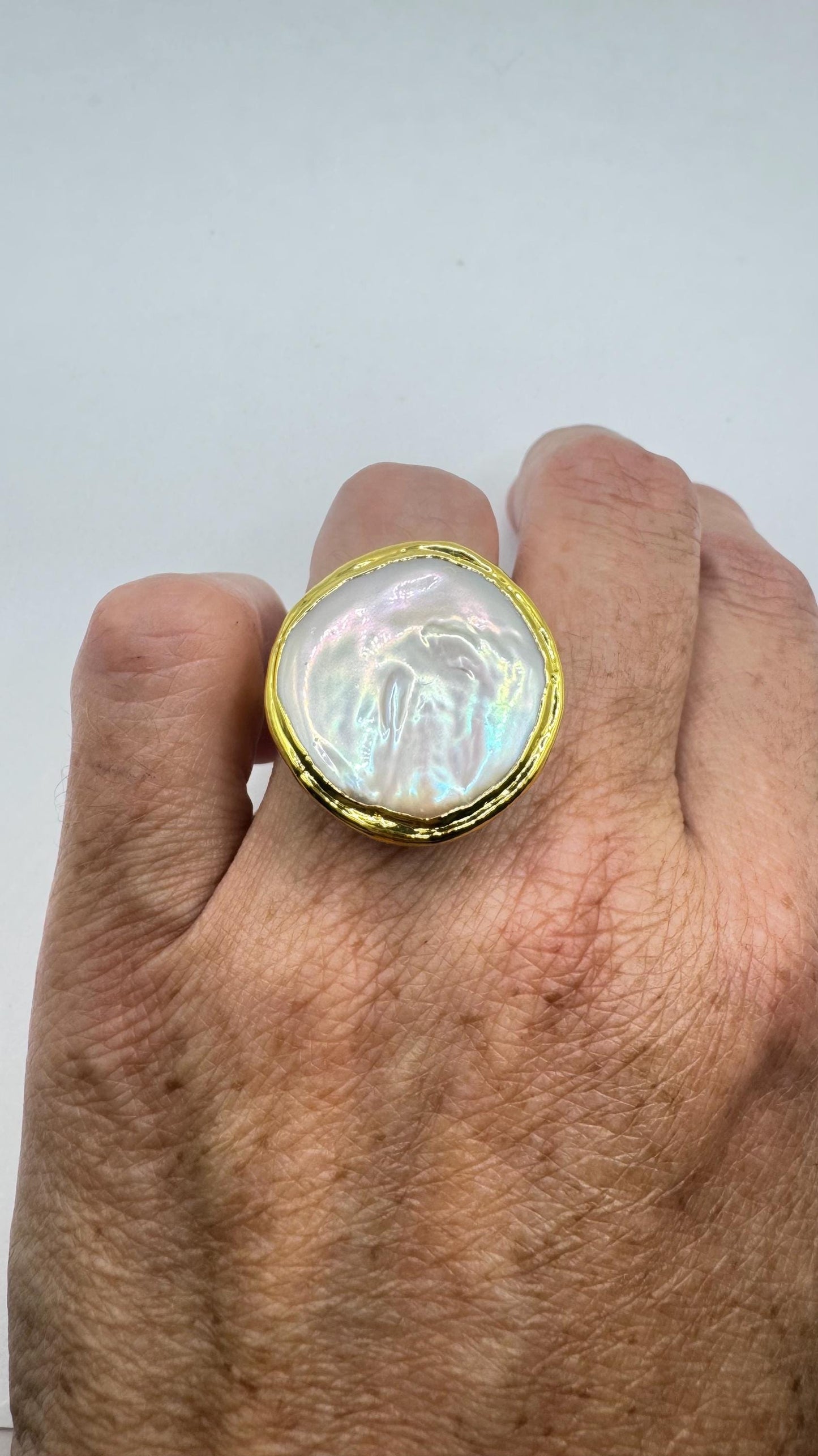 Vintage Biwa Pearl Ring Golden Adjustable