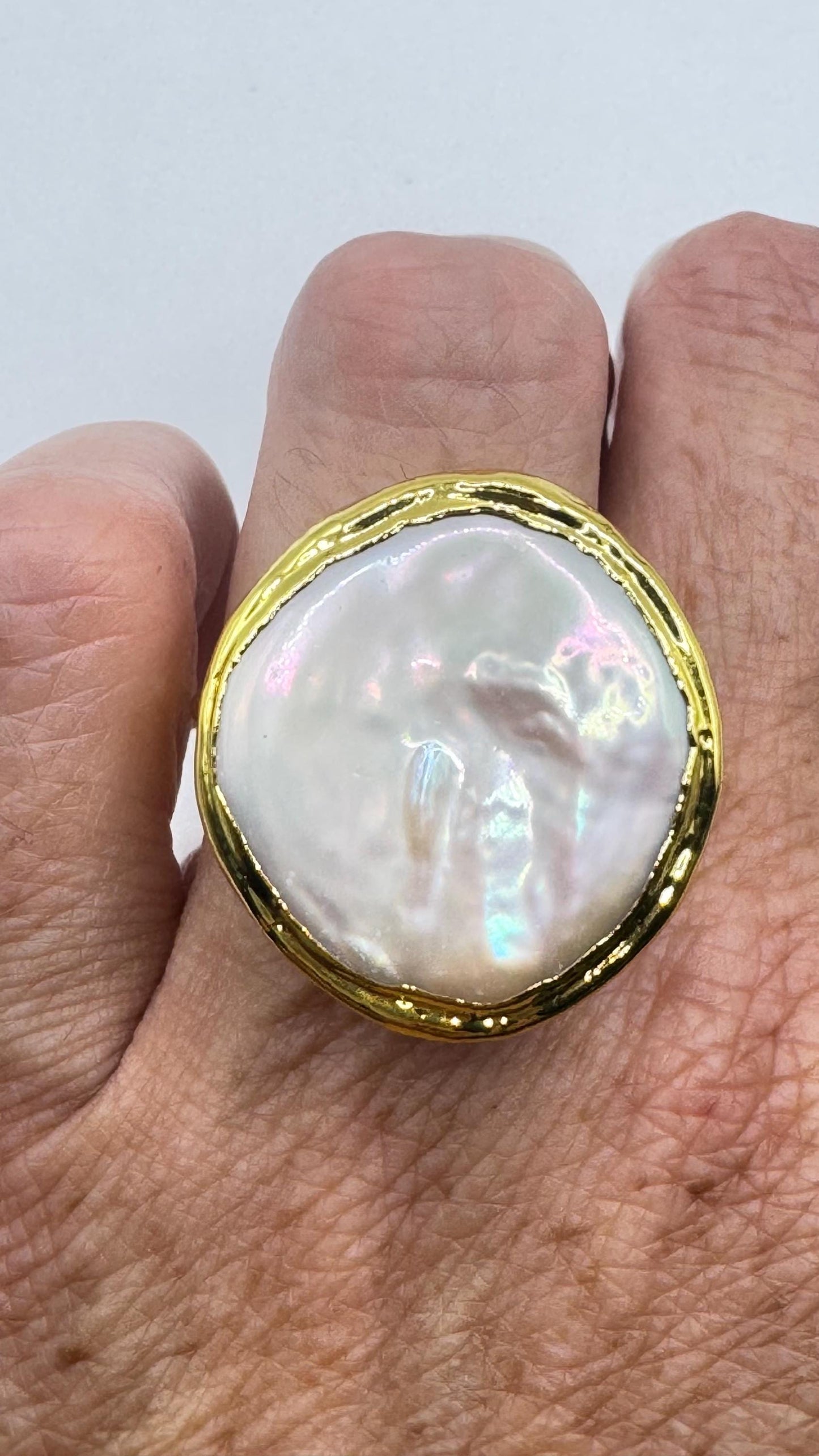 Vintage Biwa Pearl Ring Golden Adjustable