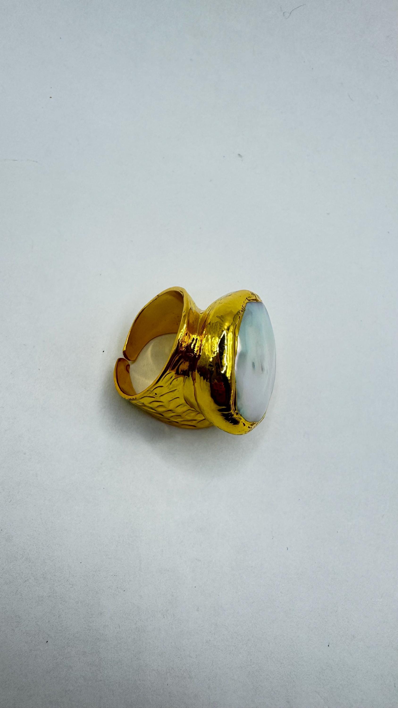 Vintage Biwa Pearl Ring Golden Adjustable