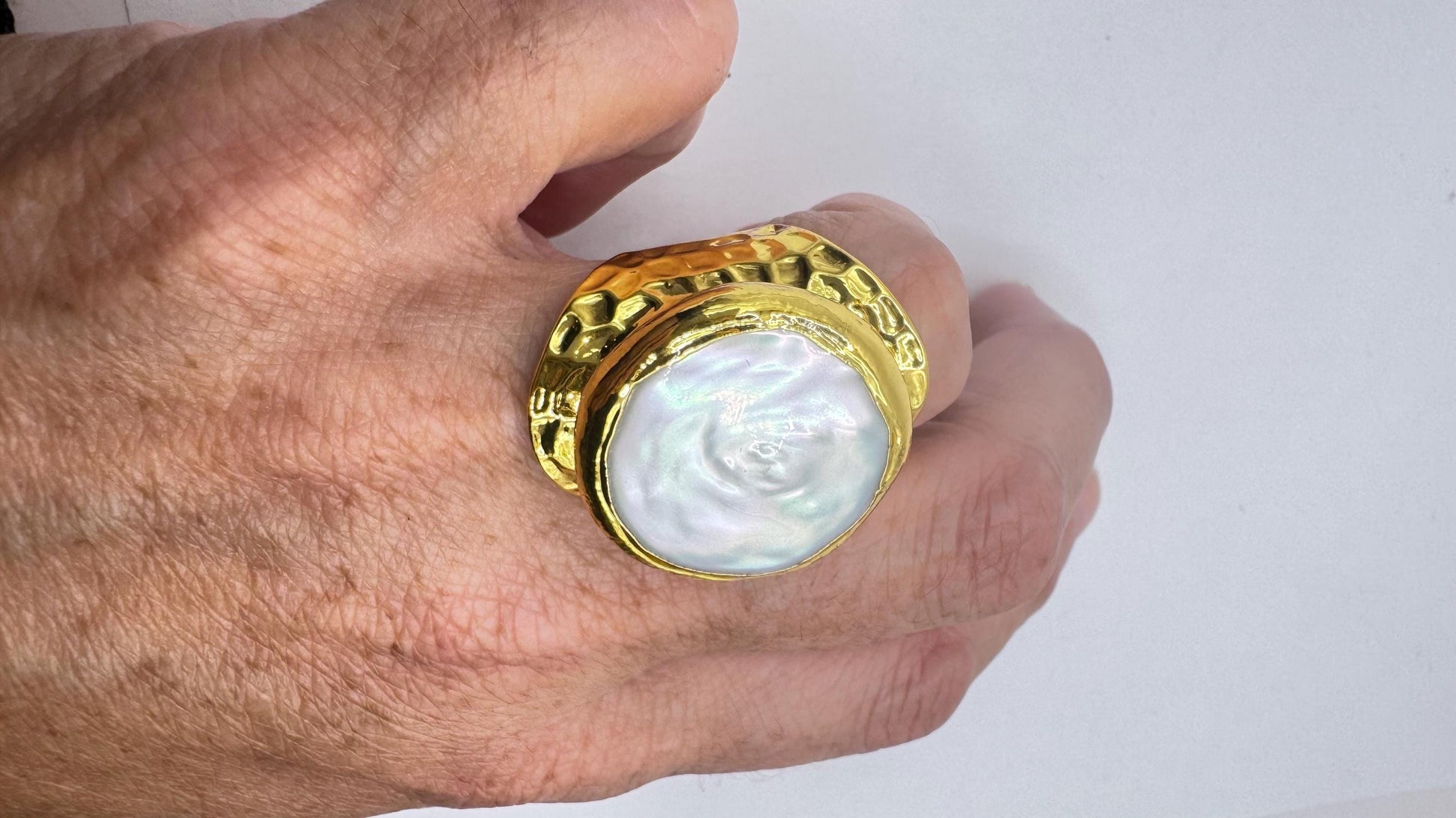 Vintage Biwa Pearl Ring Golden Adjustable