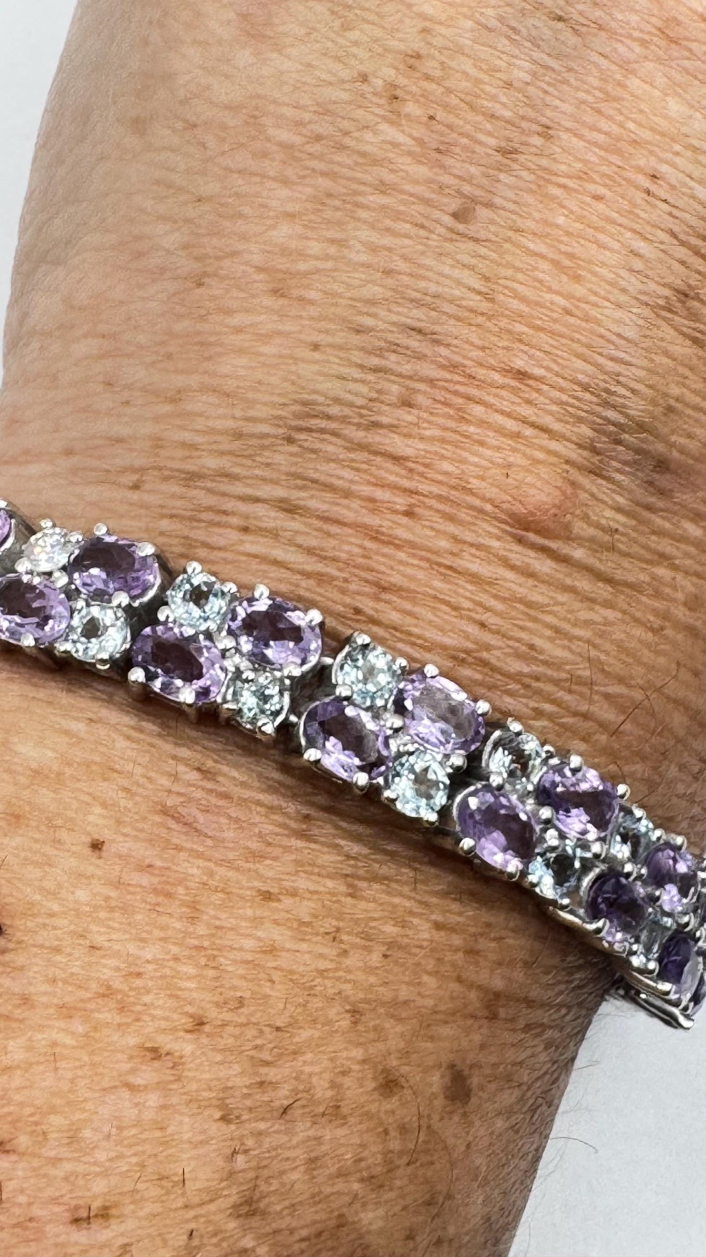 Handmade Genuine Purple Amethyst and Sapphire 925 Sterling Silver Tennis Bracelet