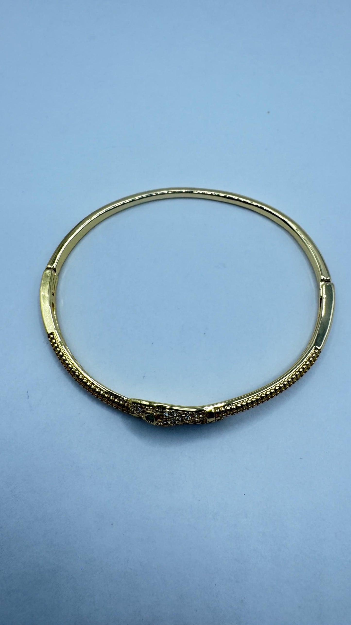 Vintage Snake Bangle Bracelet Gold Filled Green Crystal Eyes