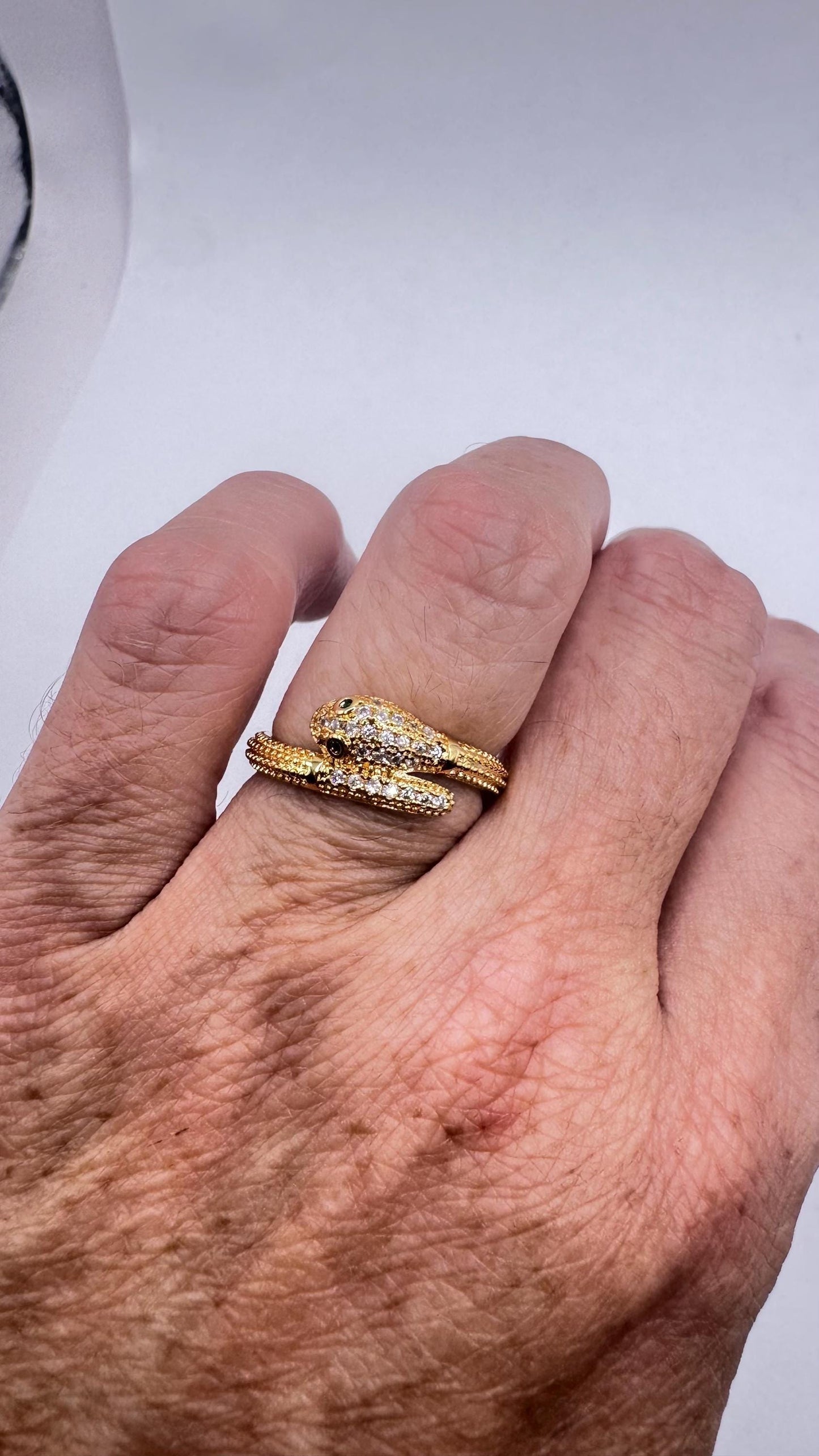 Vintage Snake Ring Gold Filled Crystal Cocktail Ring