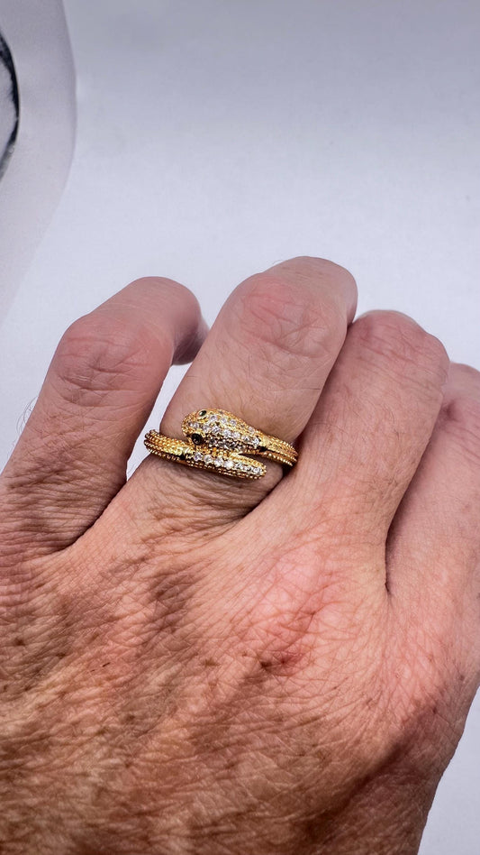 Vintage Snake Ring Gold Filled Crystal Cocktail Ring
