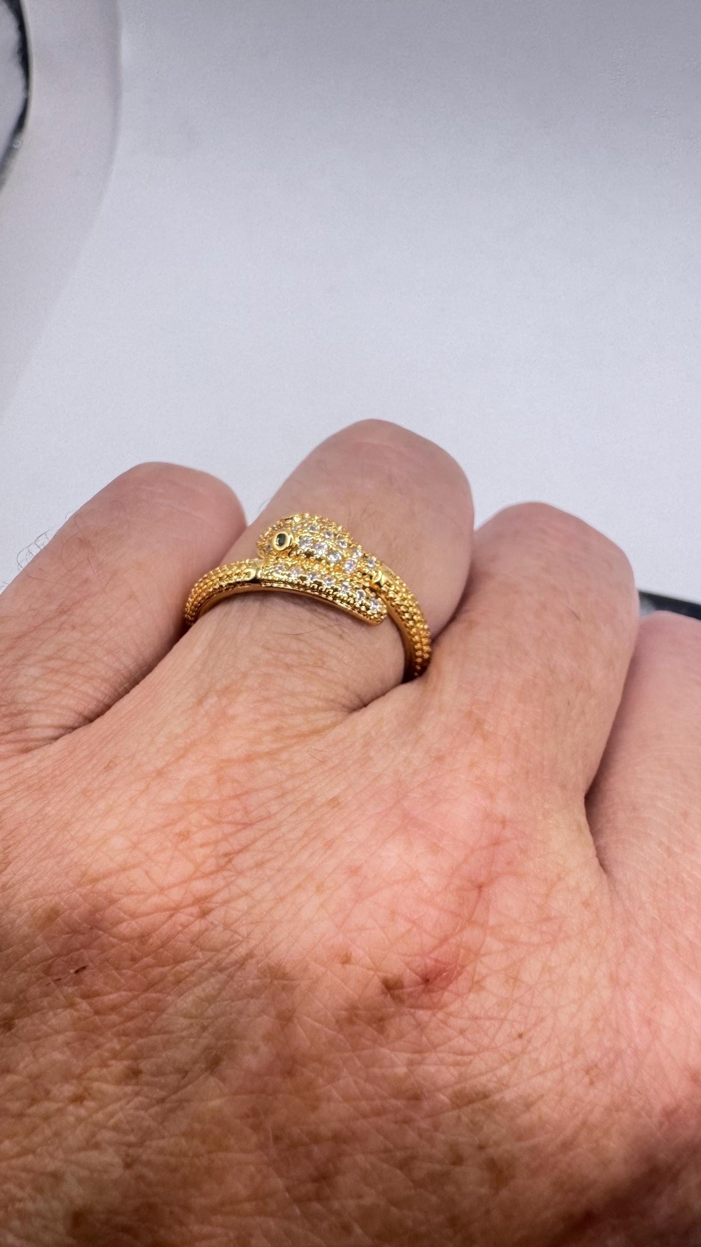 Vintage Snake Ring Gold Filled Crystal Cocktail Ring