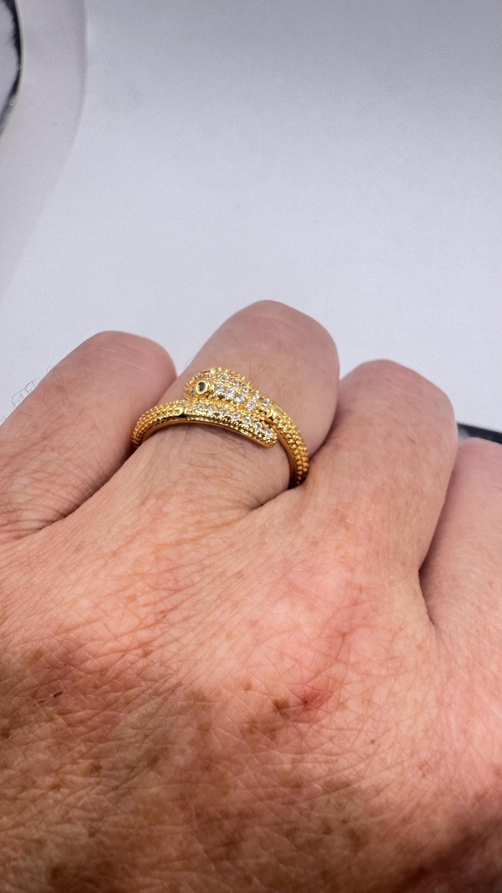 Vintage Snake Ring Gold Filled Crystal Cocktail Ring