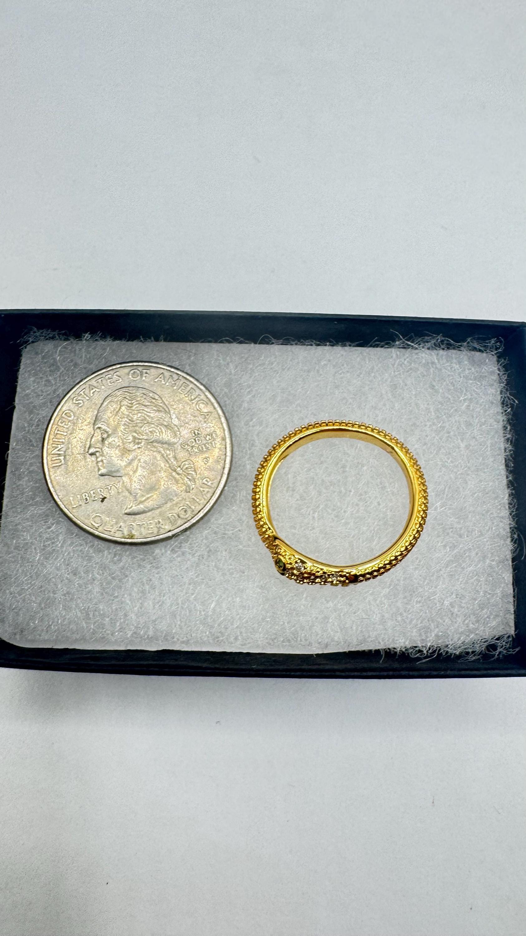 Vintage Snake Ring Gold Filled Crystal Cocktail Ring