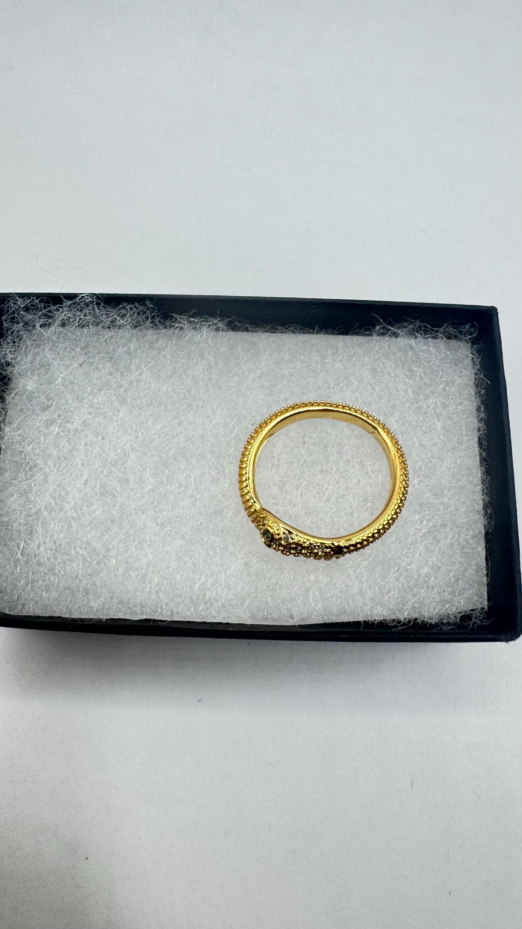 Vintage Snake Ring Gold Filled Crystal Cocktail Ring