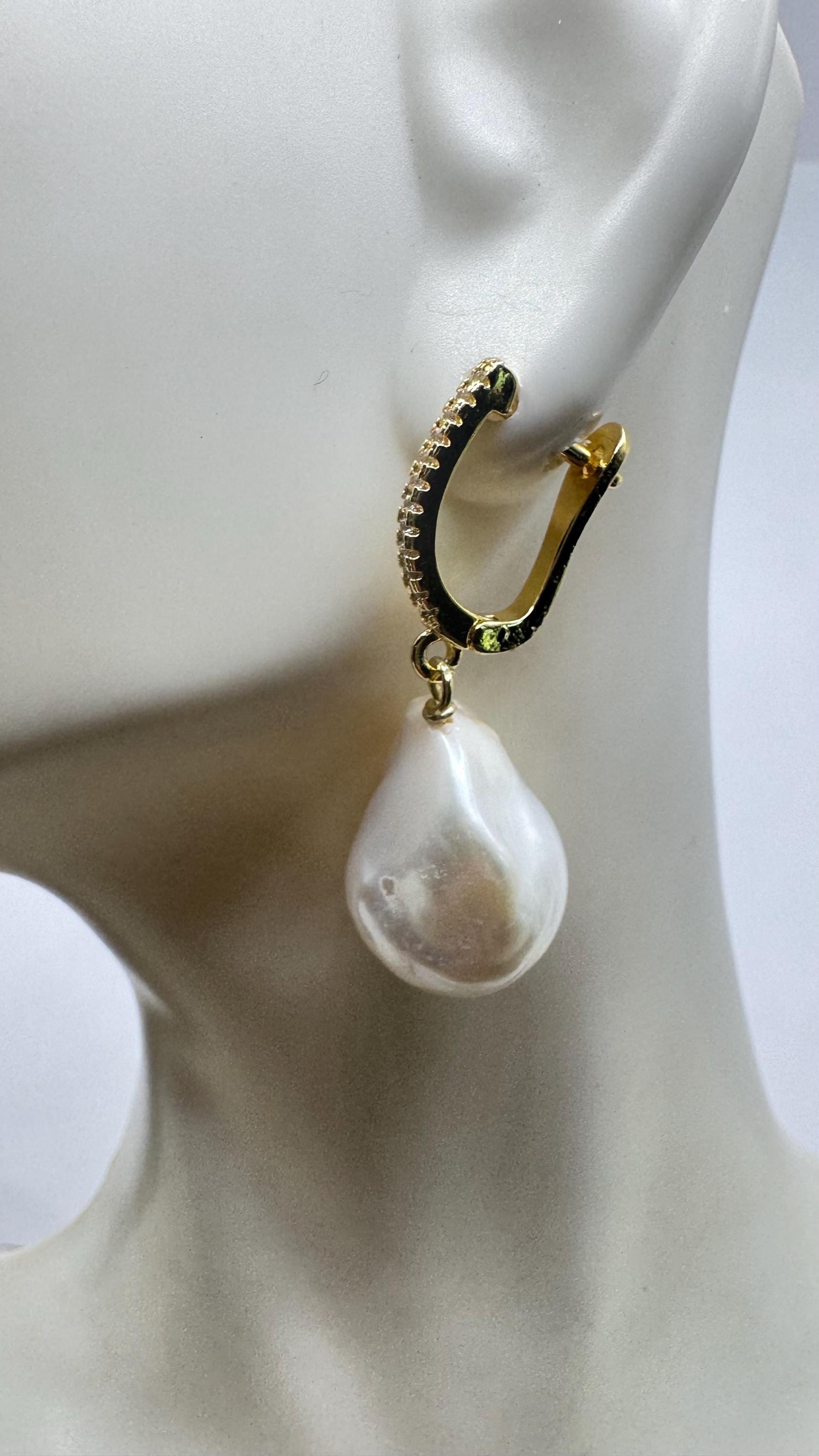 Vintage Biwa Pearl Gold 925 Sterling Silver Dangle Earrings