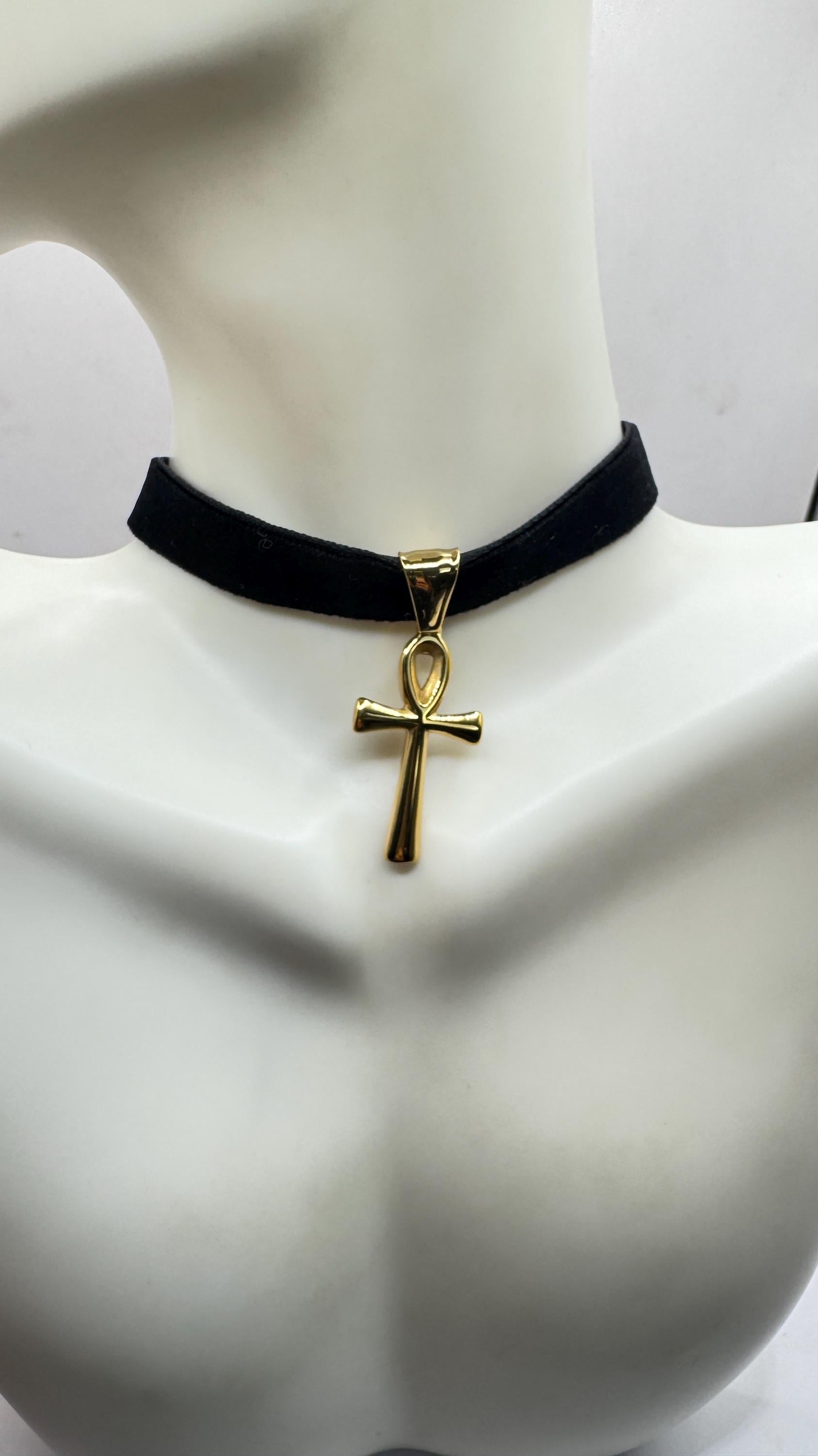 Golden Egyptian Ankh Pendant Choker