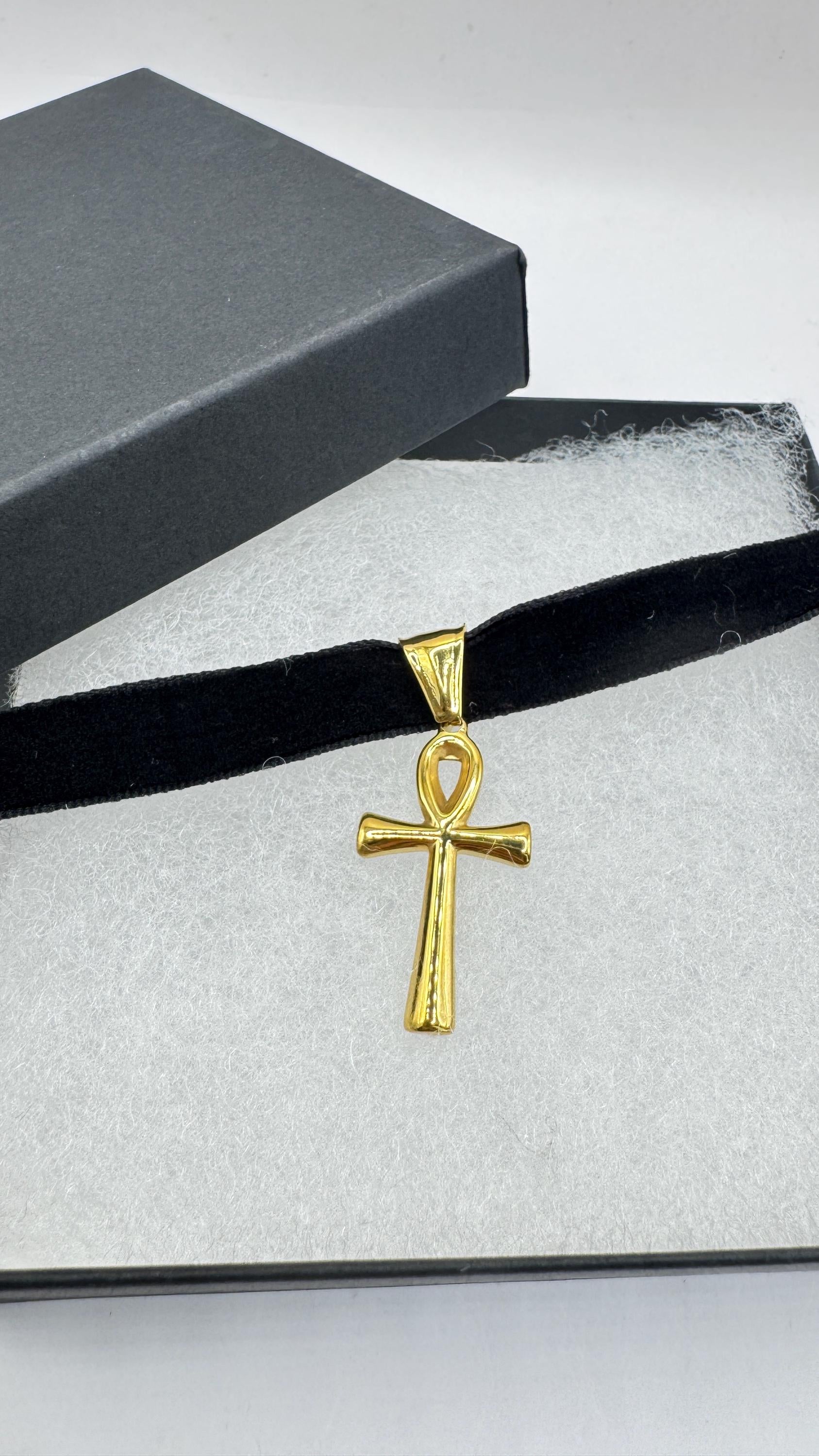 Golden Egyptian Ankh Pendant Choker