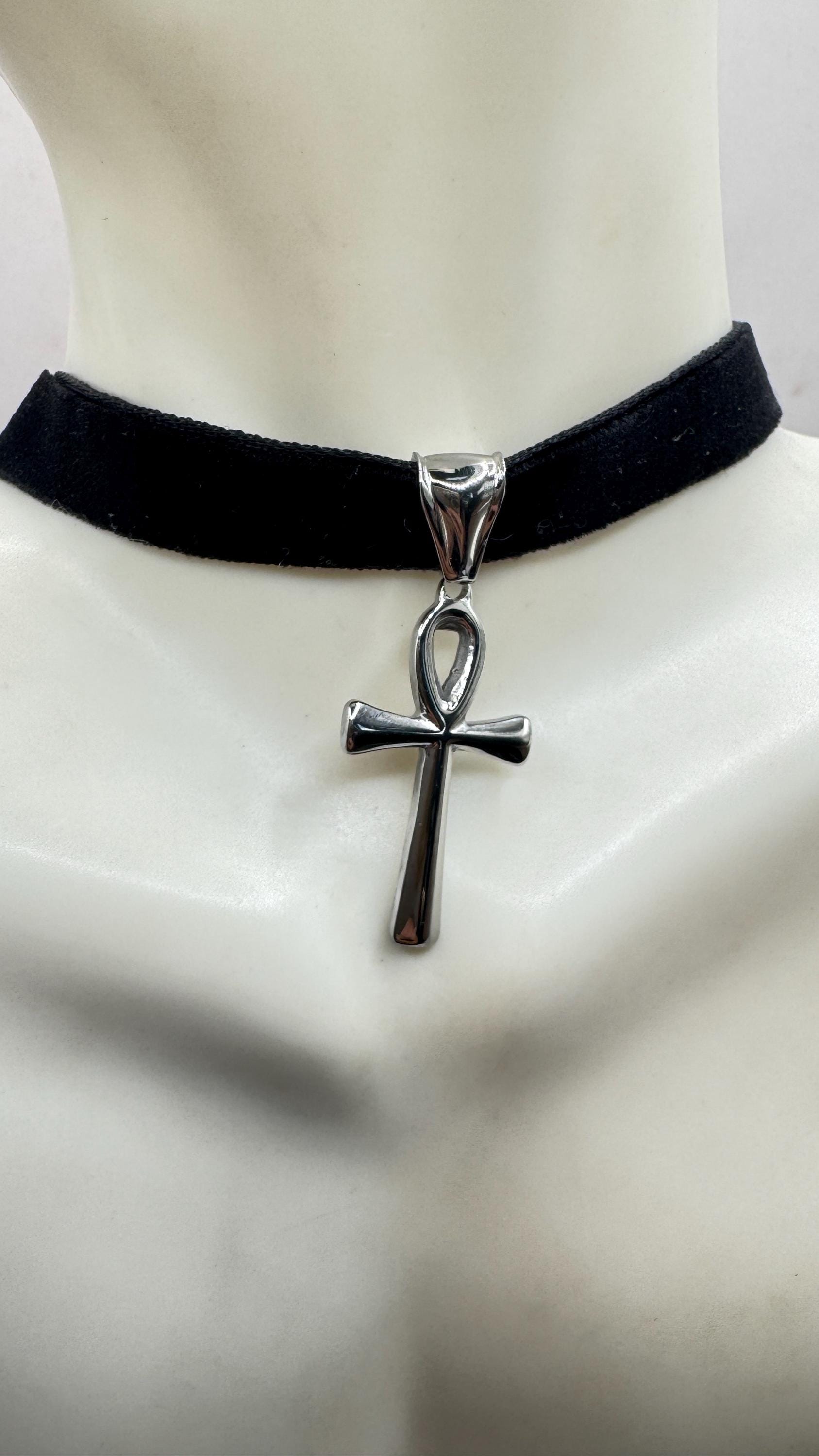 Silver Egyptian Ankh Pendant Choker