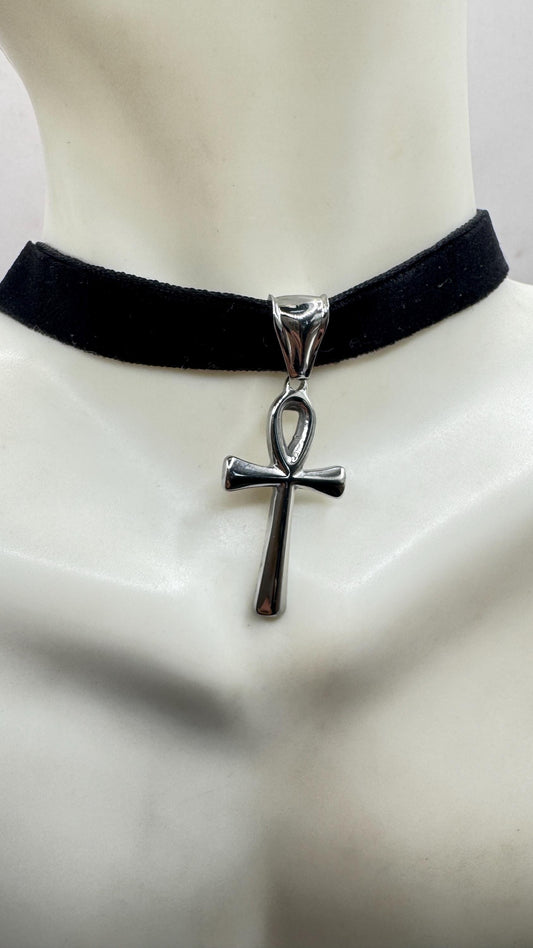 Silver Egyptian Ankh Pendant Choker