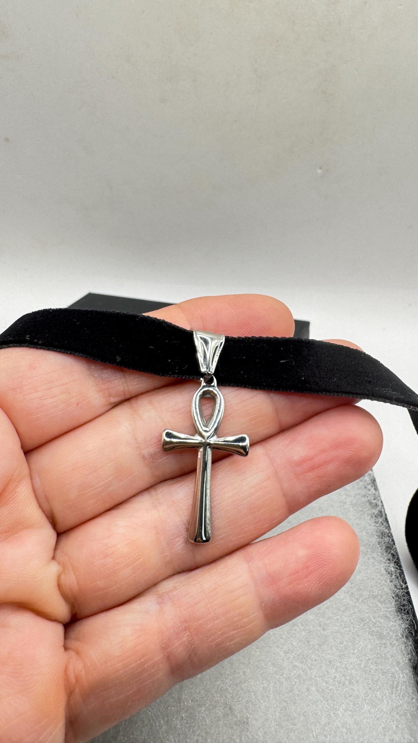 Silver Egyptian Ankh Pendant Choker