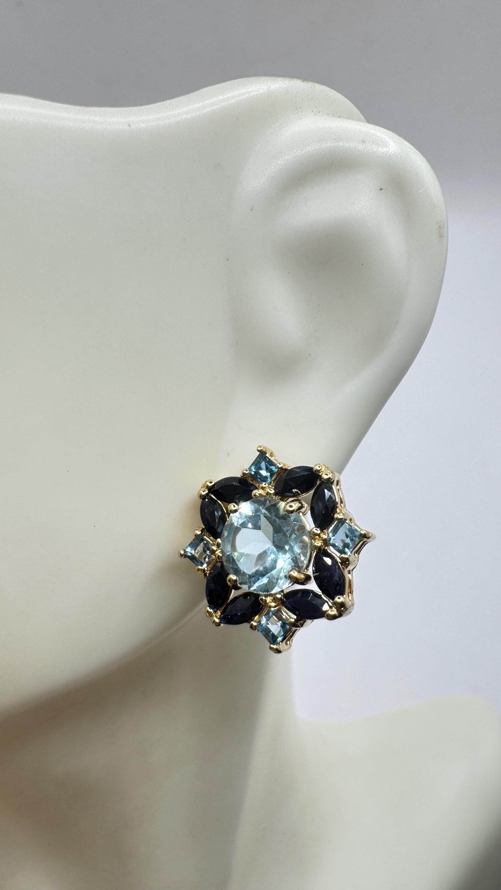 Vintage blue topaz sapphire 925 Sterling Silver Post Earrings