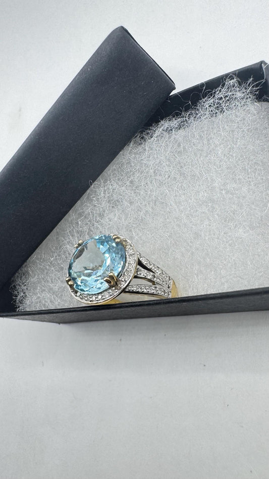Vintage Genuine Blue Topaz 925 Sterling Silver Ring