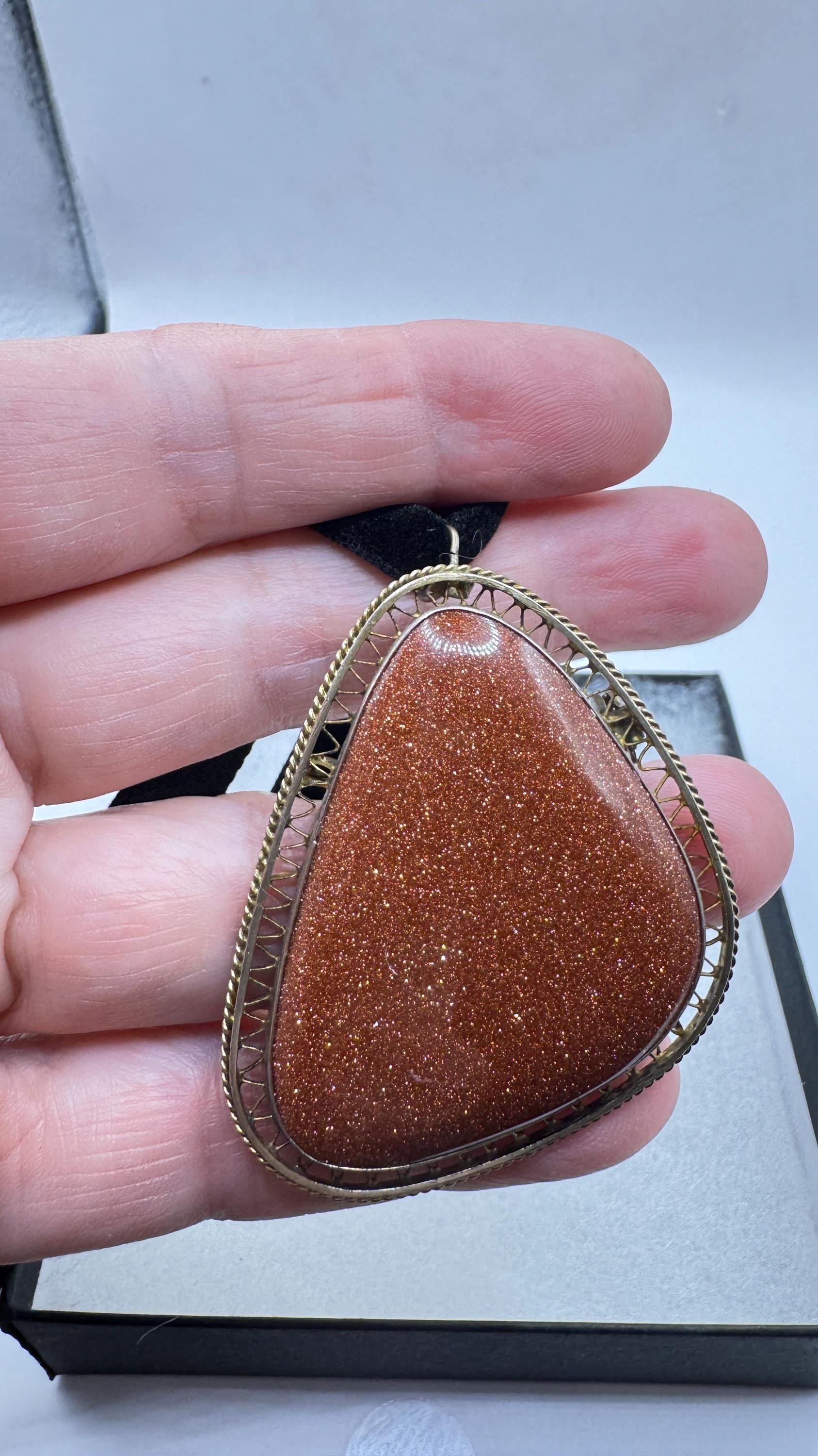 Vintage Goldstone Choker Gold Filled Necklace Pin Brooch