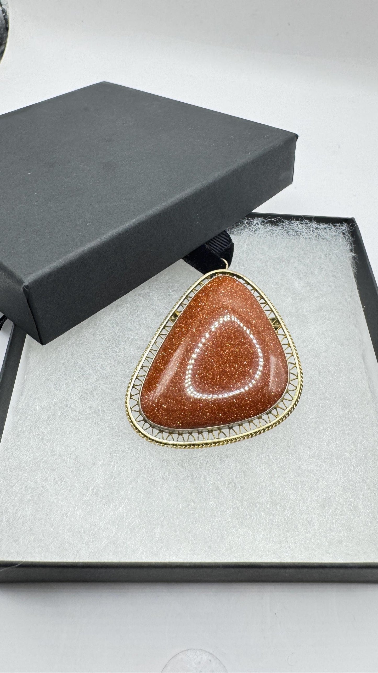 Vintage Goldstone Choker Gold Filled Necklace Pin Brooch