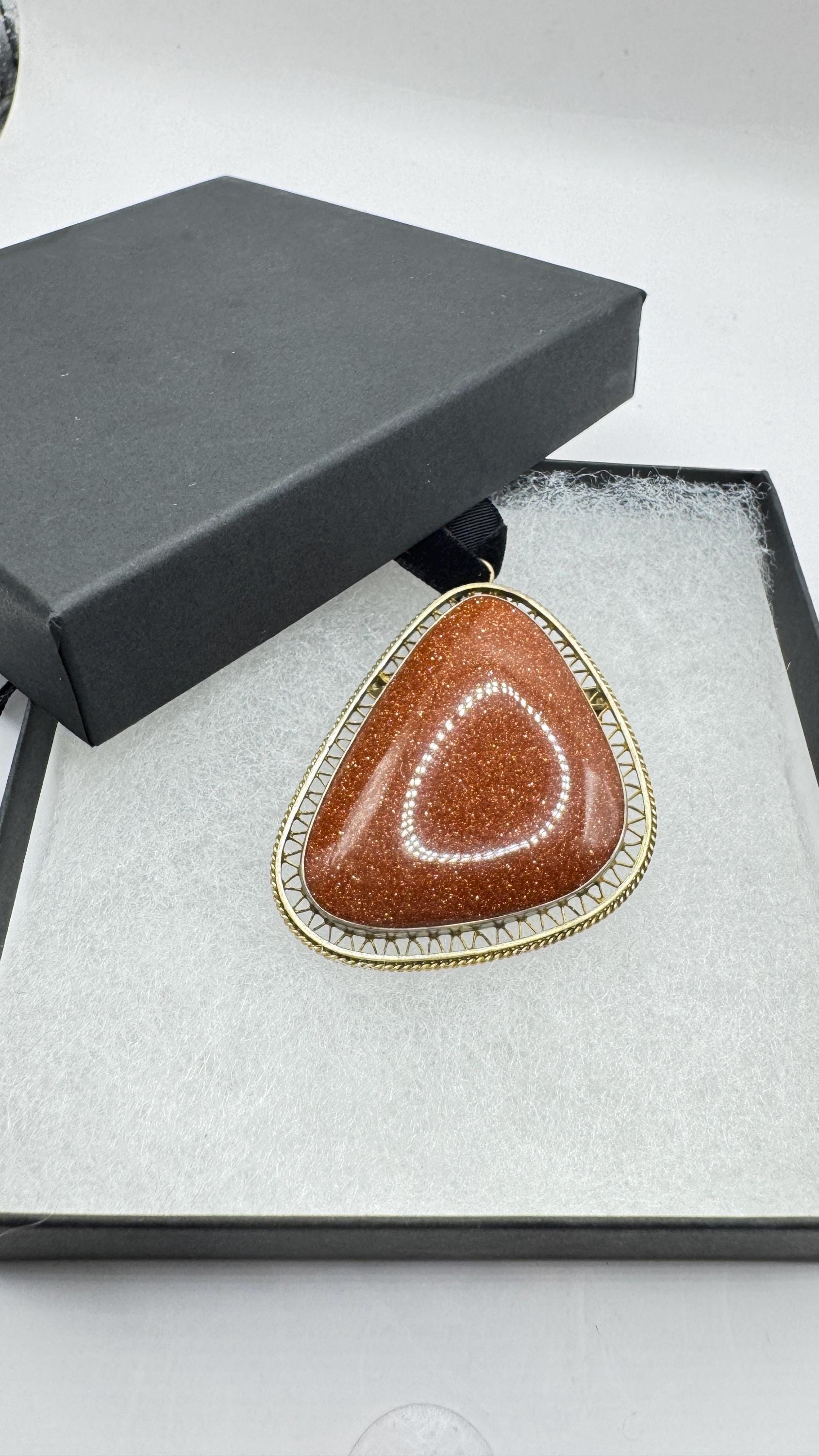 Vintage Goldstone Choker Gold Filled Necklace Pin Brooch