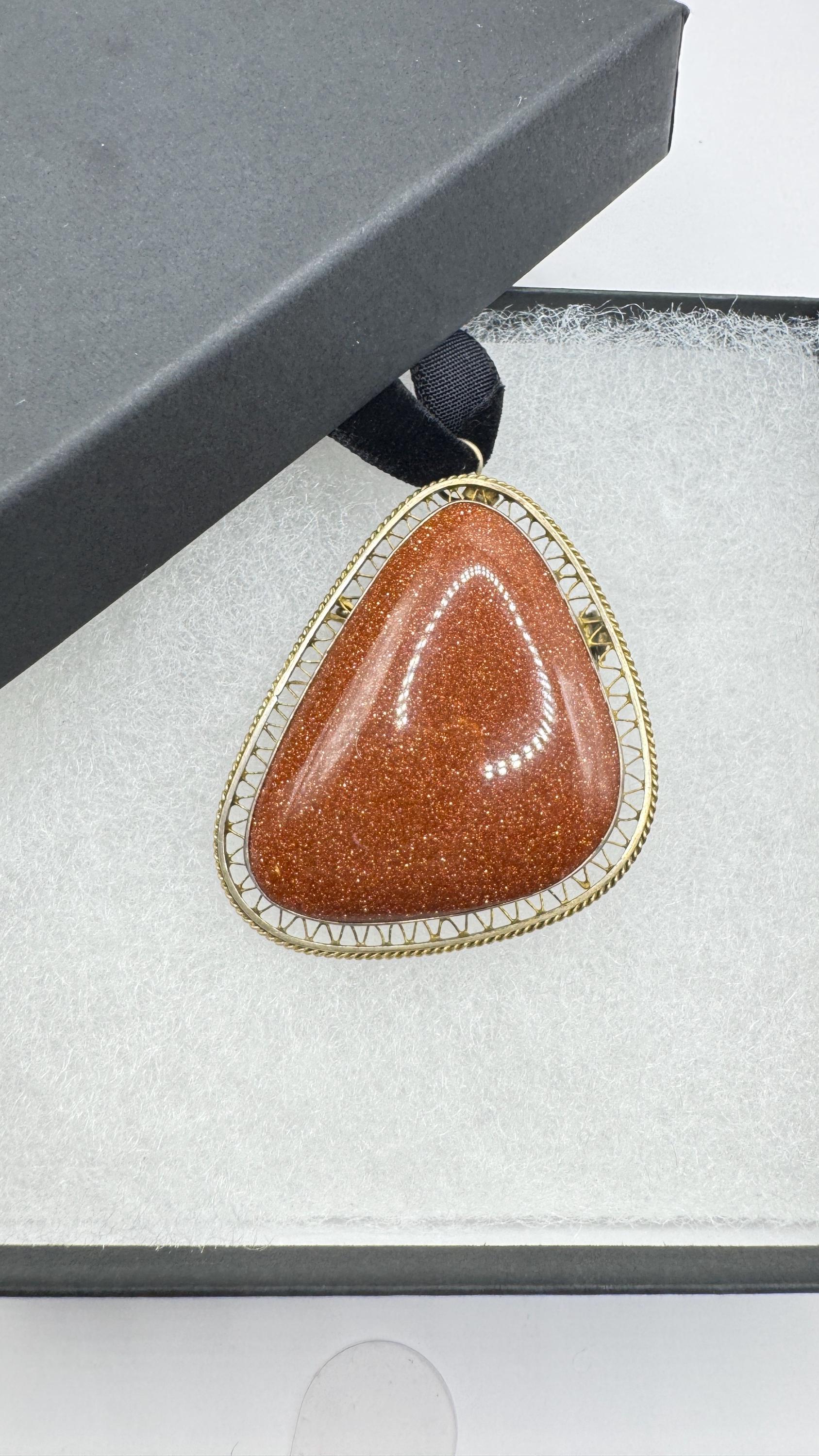 Vintage Goldstone Choker Gold Filled Necklace Pin Brooch
