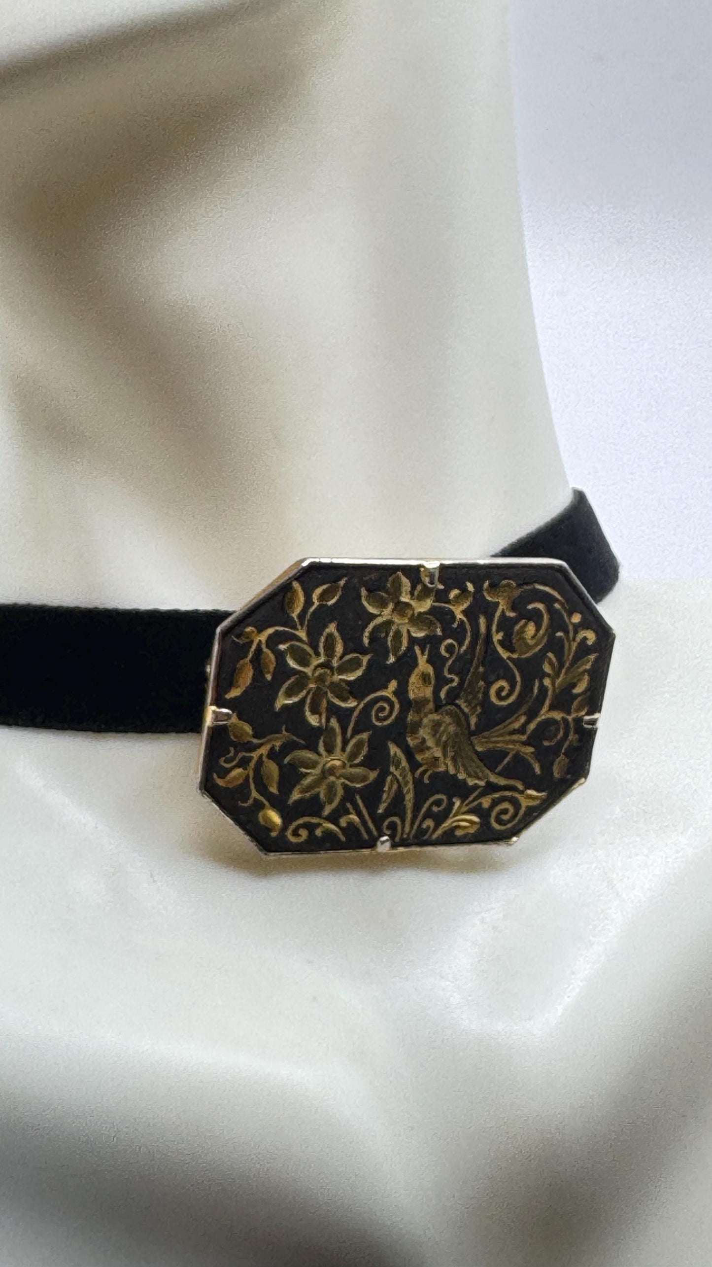 Vintage Gold Damascine Choker Gold Filled Choker Pin Brooch