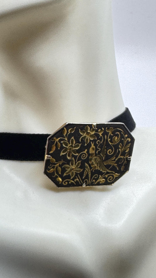 Vintage Gold Damascine Choker Gold Filled Choker Pin Brooch