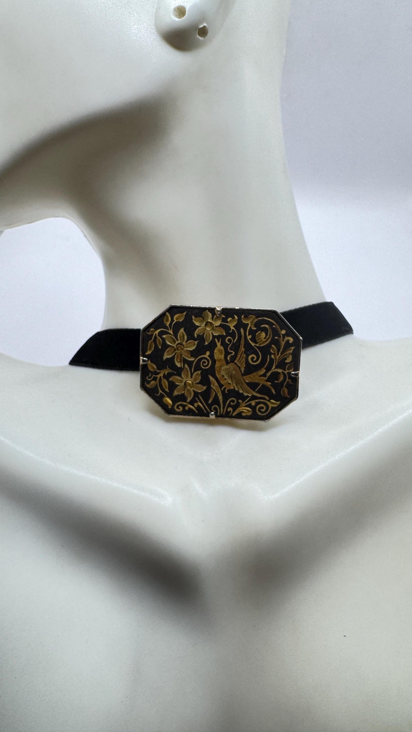 Vintage Gold Damascine Choker Gold Filled Choker Pin Brooch