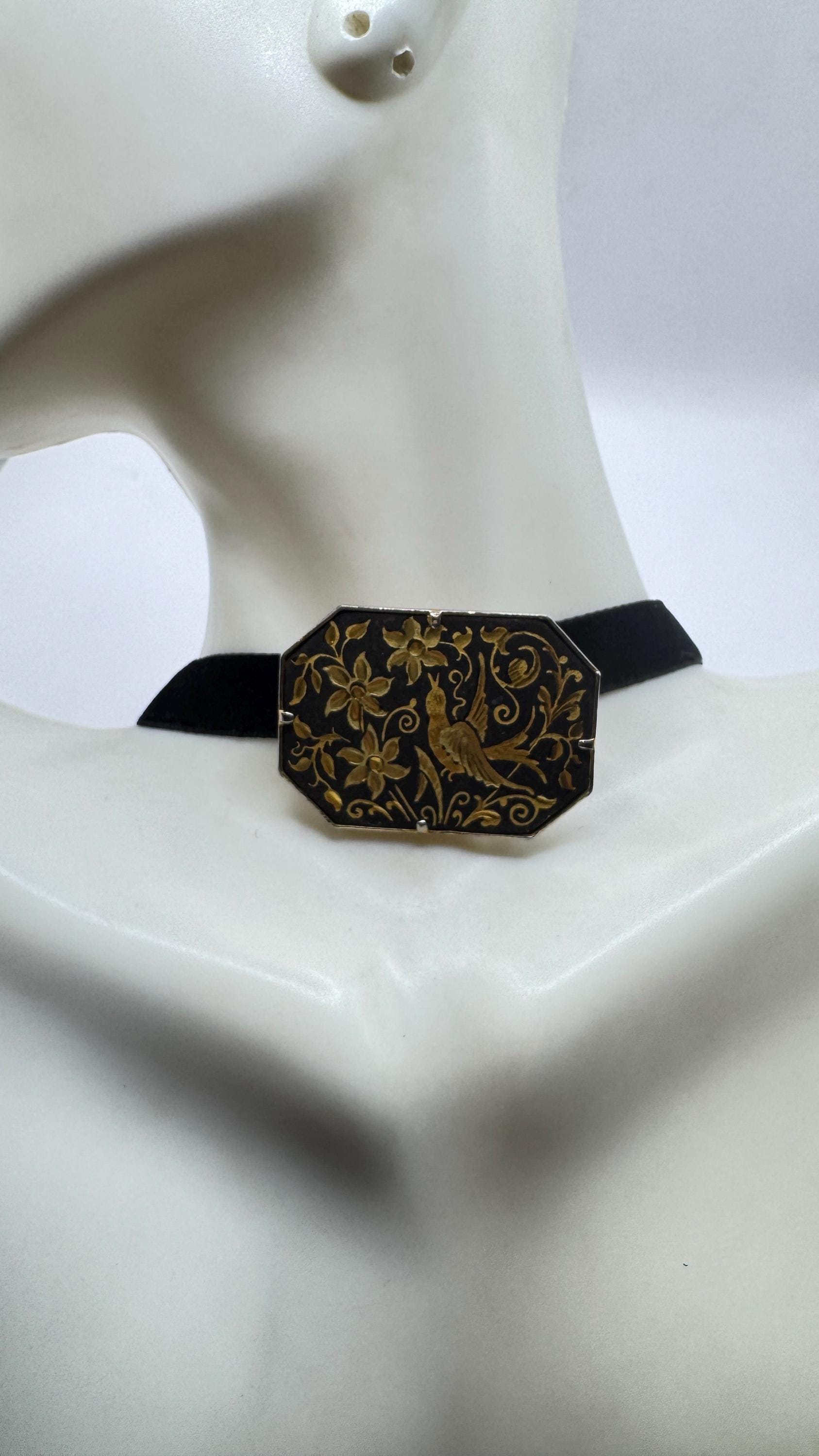 Vintage Gold Damascine Choker Gold Filled Choker Pin Brooch